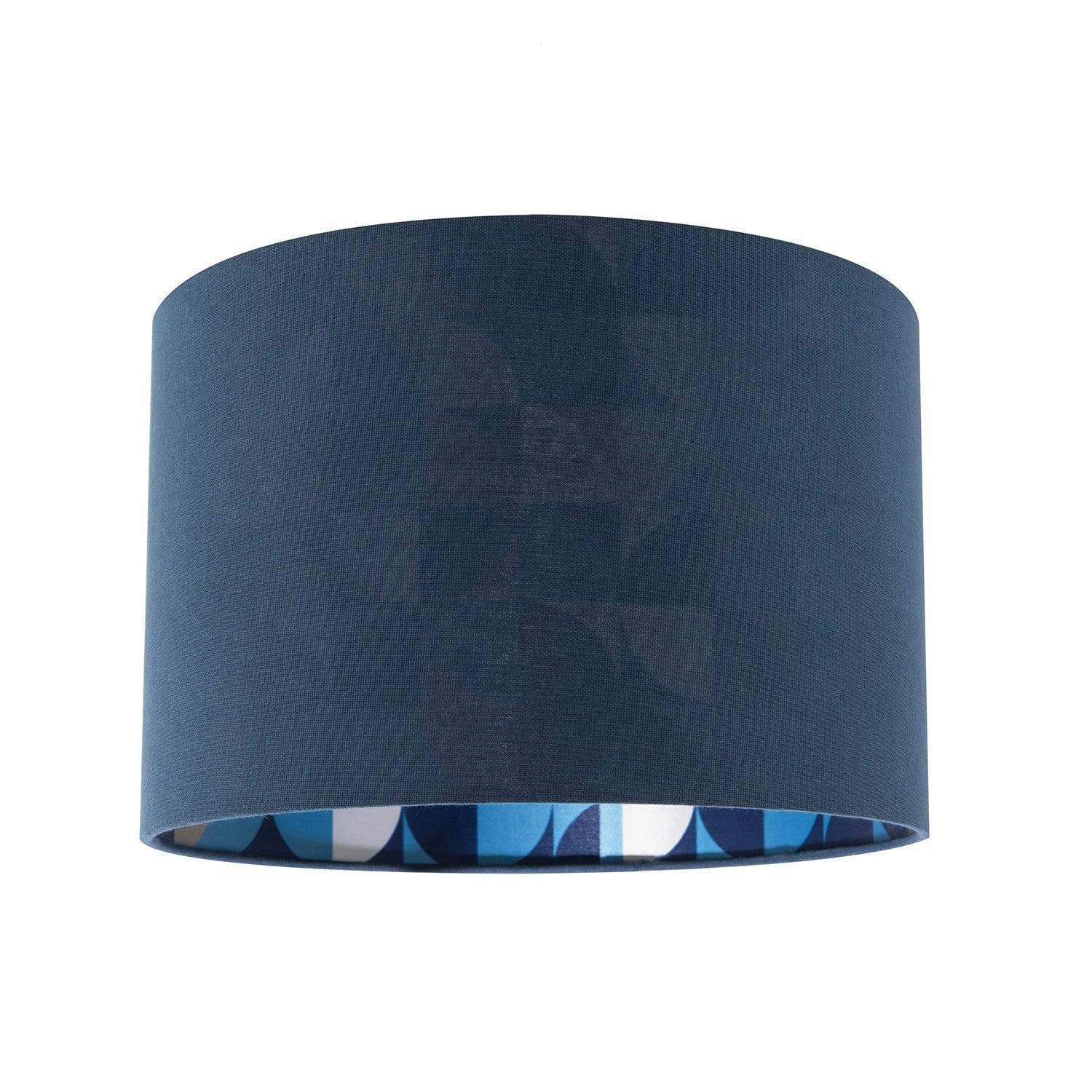 Happy Homewares Blue Designer Midnight Linen Lamp Shade With Geometric Pattern Lining