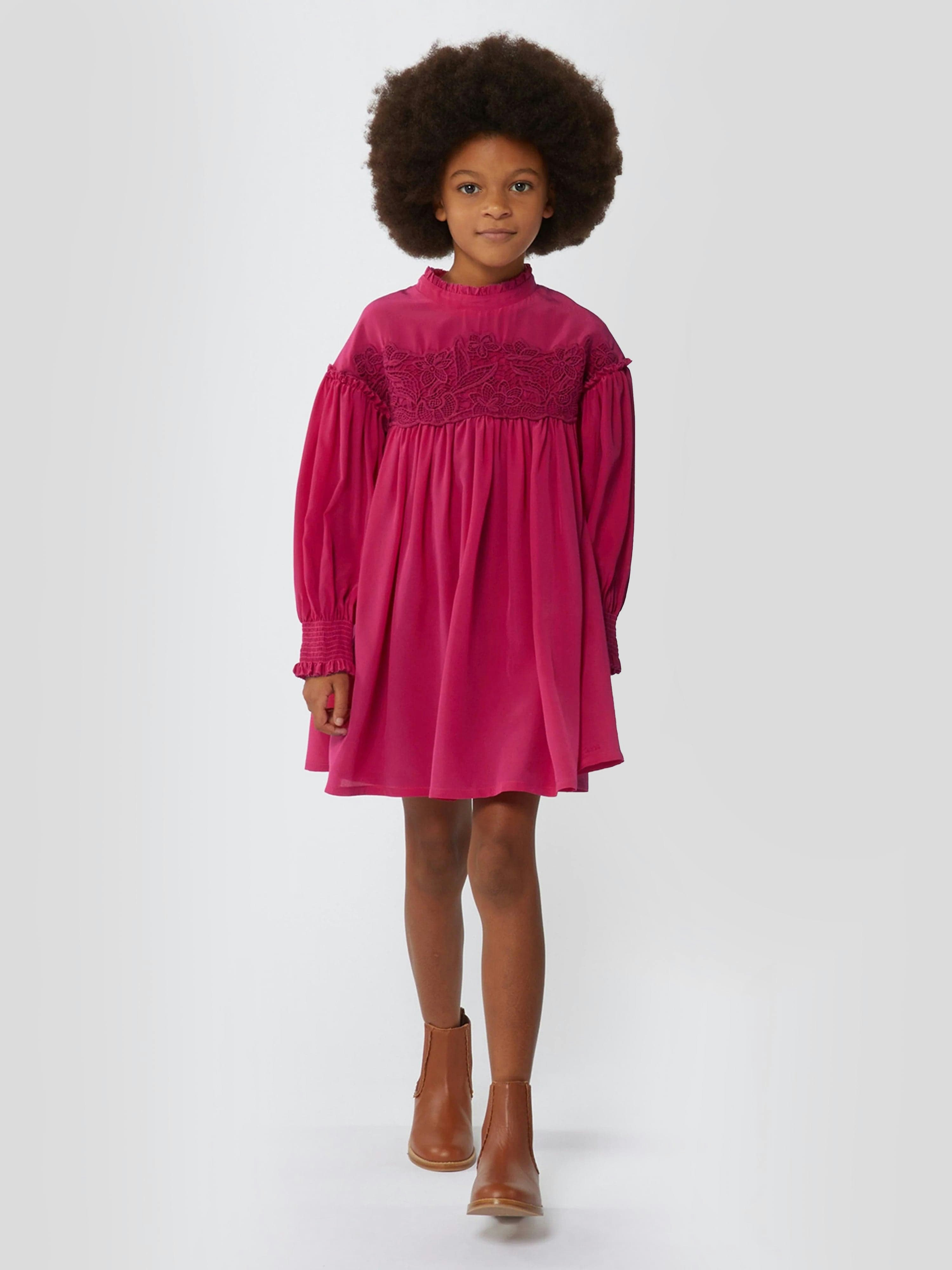 Chloé Girls Pink Silk And Lace Detail Ceremony Dress In - 10 Yrs