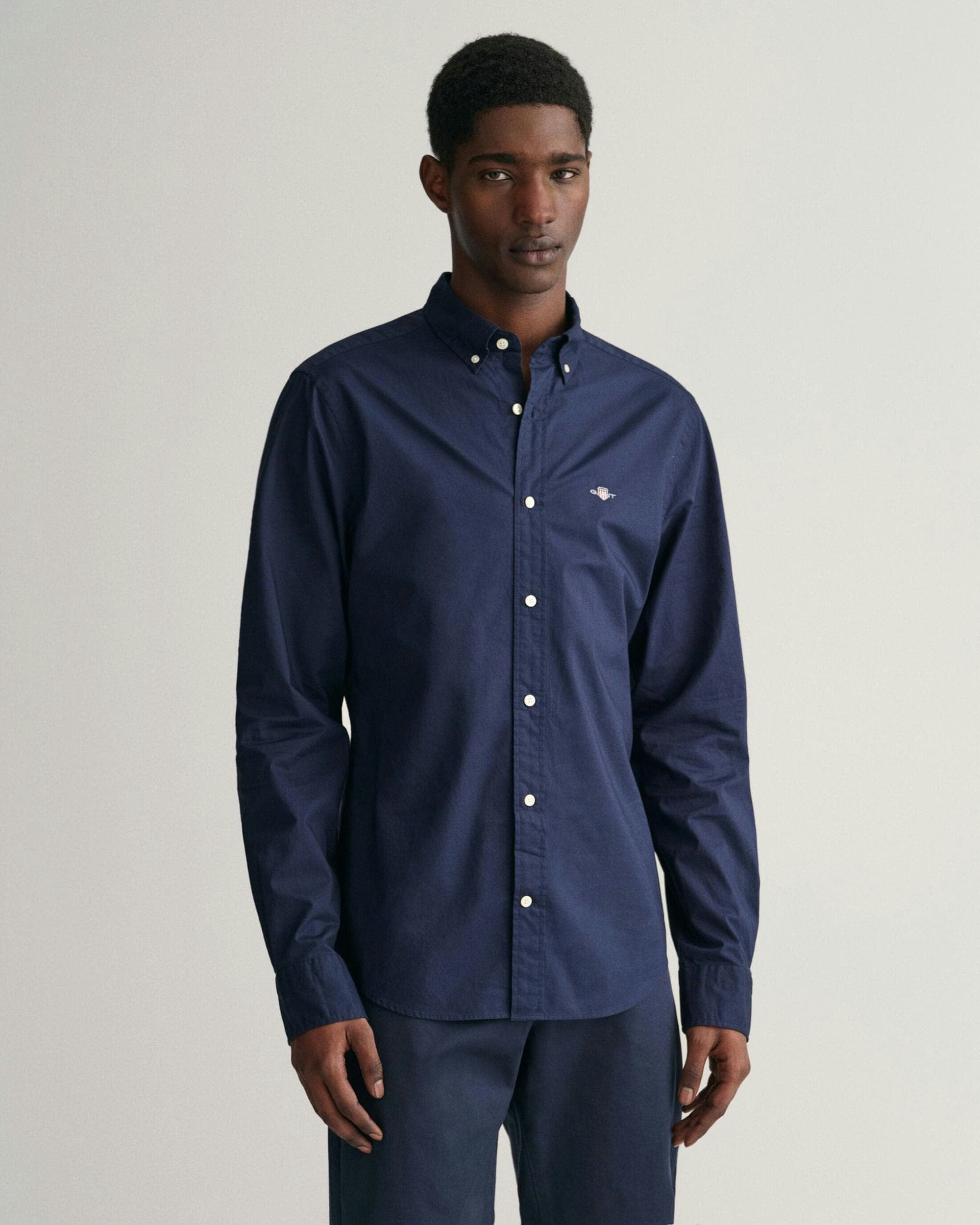 Gant Men's Slim Fit Long Sleeve Poplin Shirt - 410 Marine - 410 Marine - Xxxl