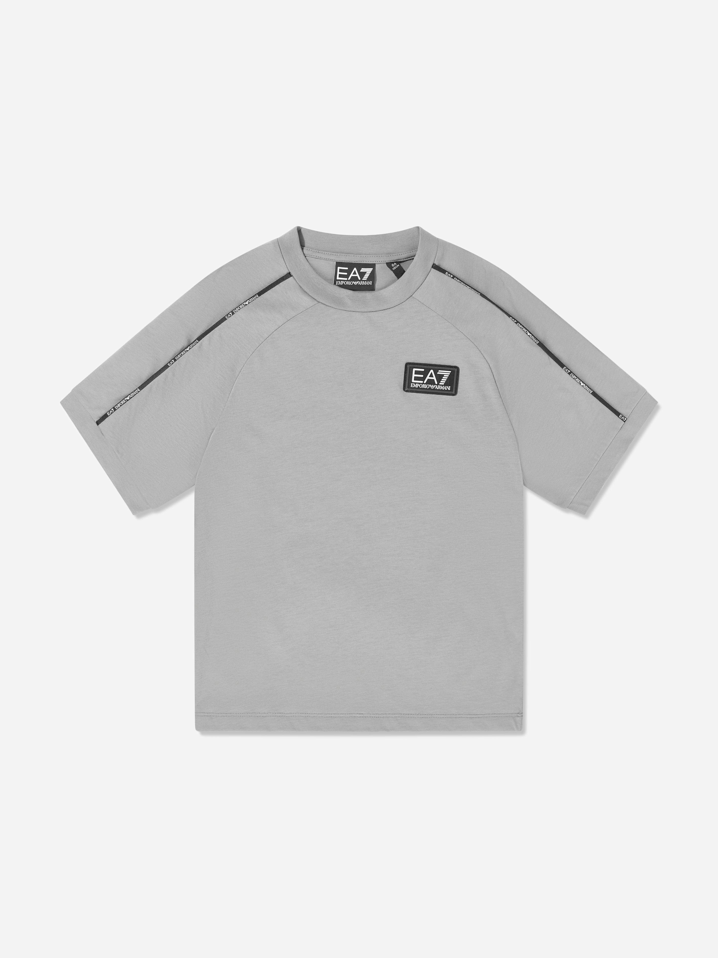 Ea7 Emporio Armani Boys Grey Train Logo Tape T-Shirt In - 16 Yrs