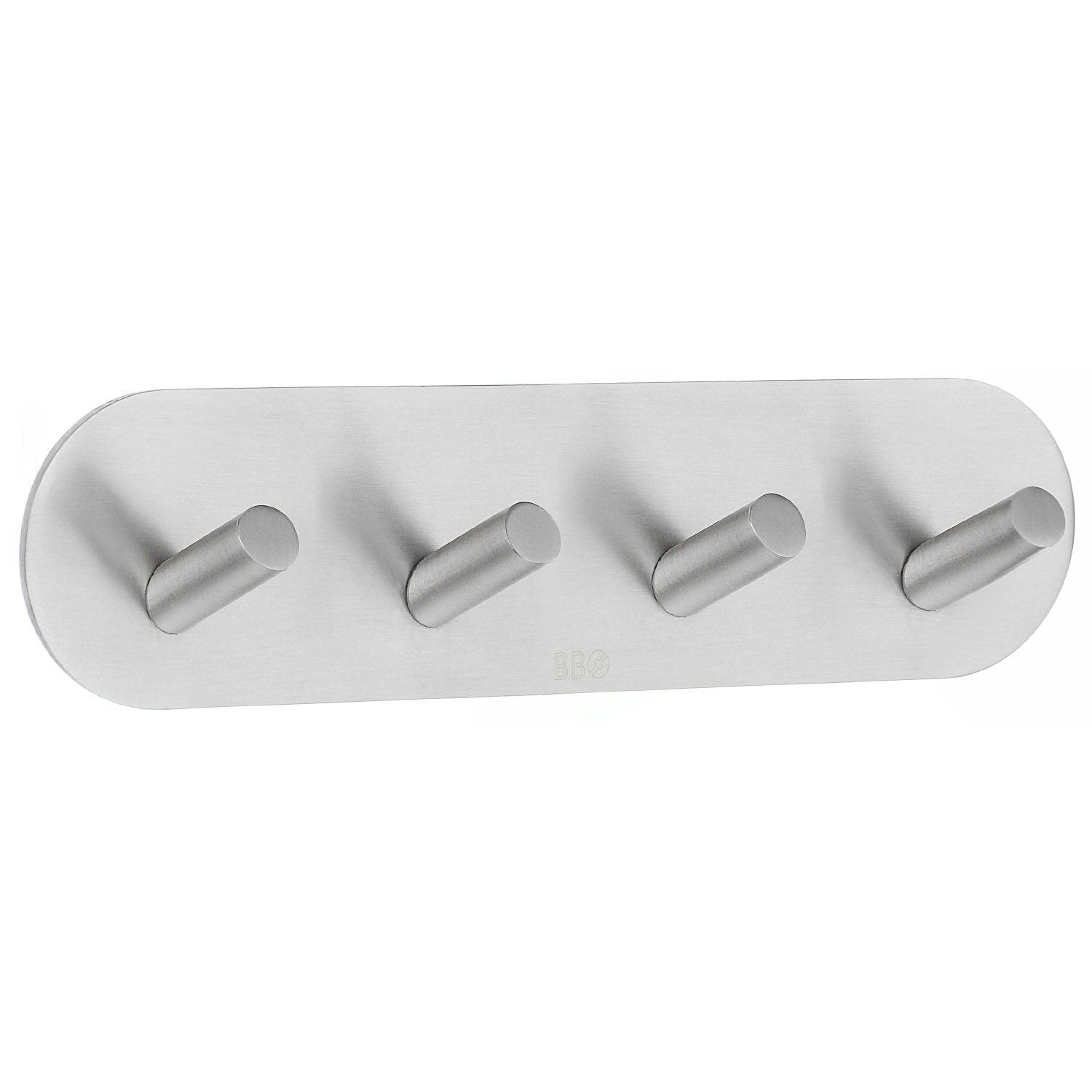 Rackhams Brushed Stainless Steel Quadruple Towel Hook (192 X 48Mm) Self Adhesive Bathroom Wall Mounted