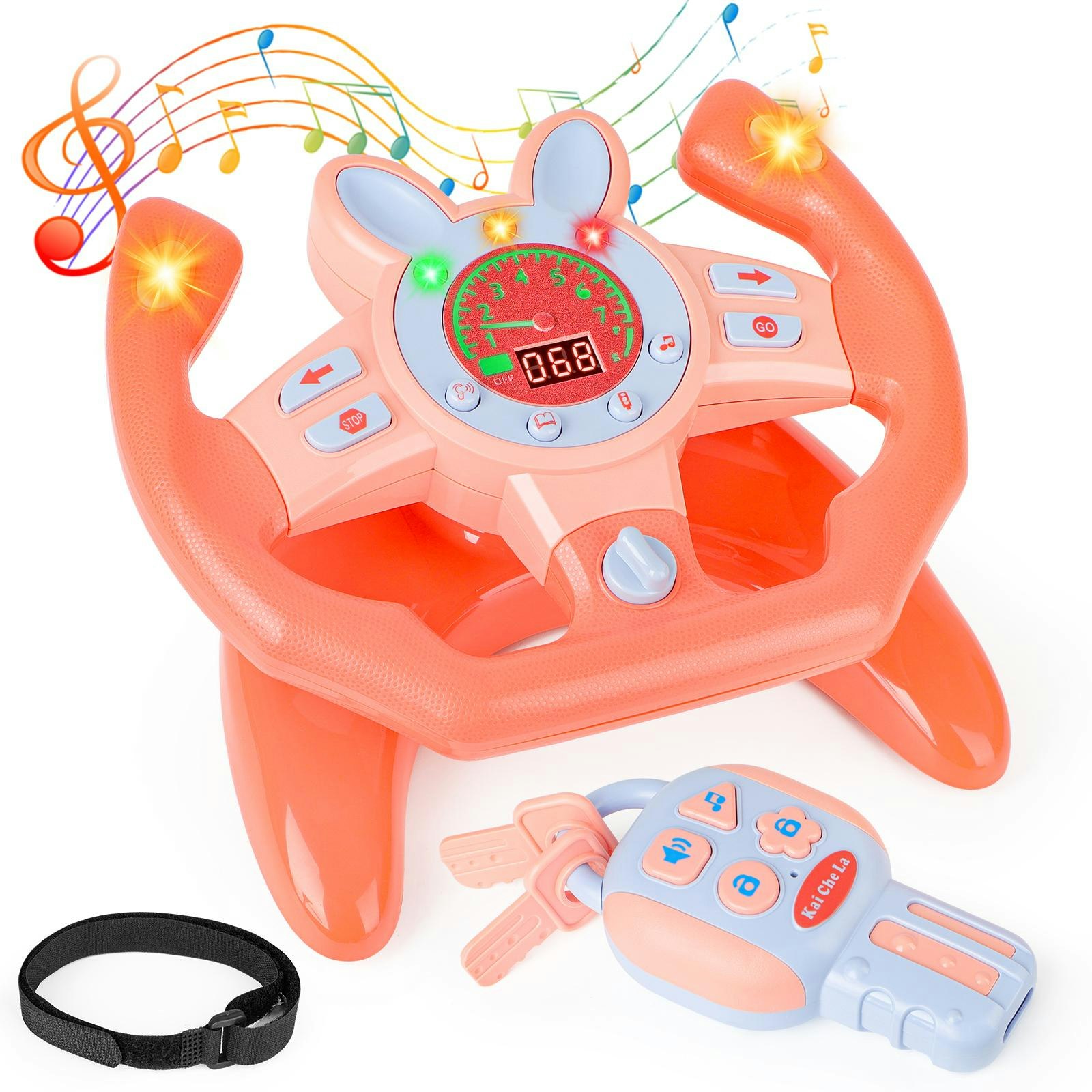 Deao Toys Pink Interactive Car Steering Wheel Toy – Lights, Music & Simulated Driving. Fun & Educational Gift For Toddlers And Kids