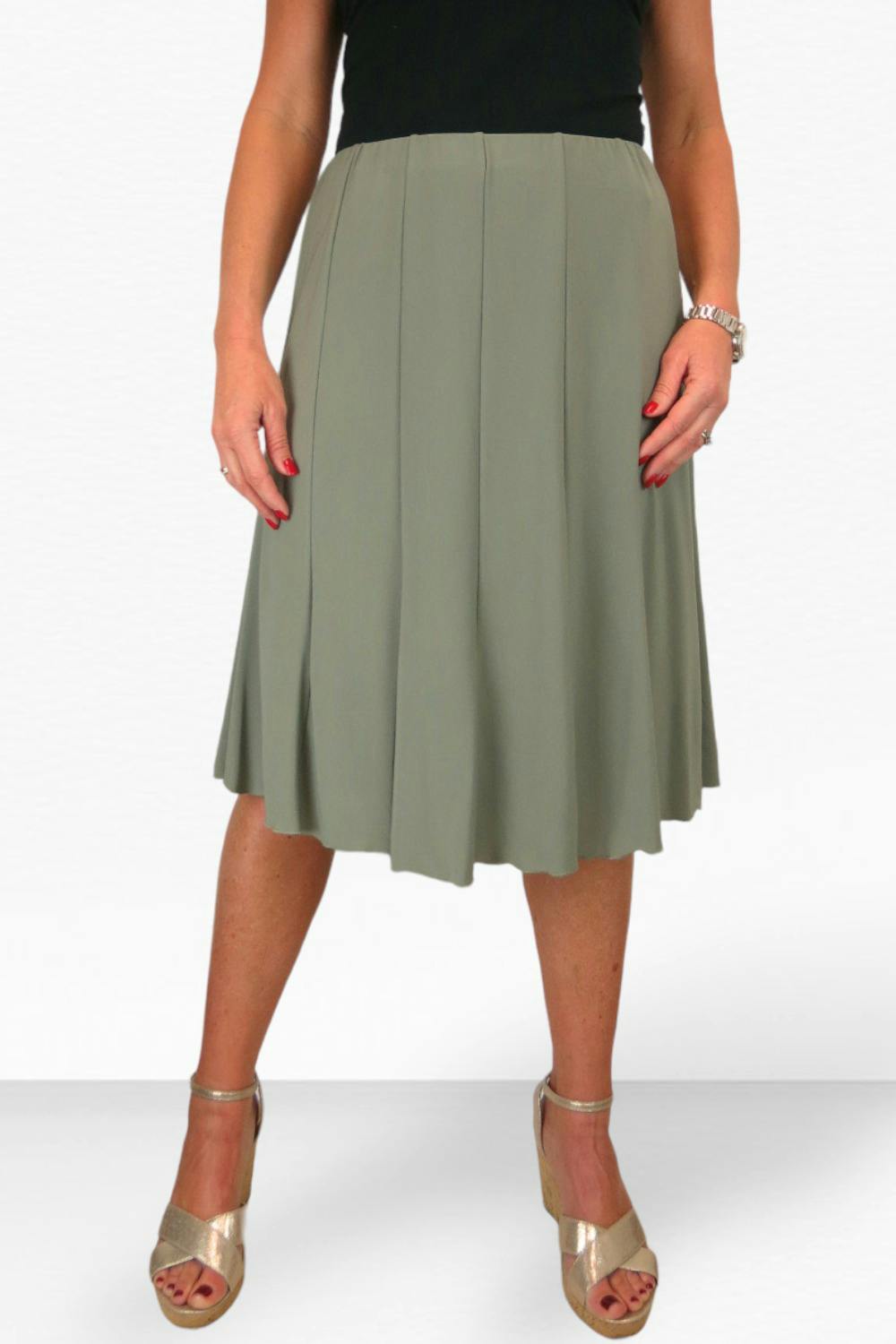 Paulo Due Women's 26" Elasticated Soft Flared Midi Skirt - 10-12 - Olive
