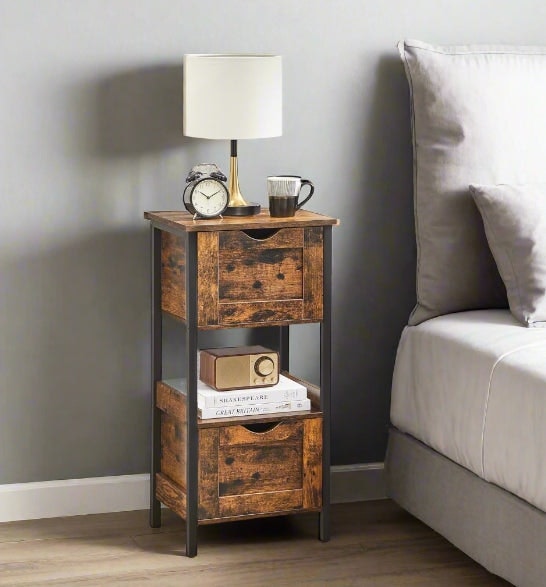 Modcraft Brown/Black Slim Bathroom Floor Cabinet With 2 Drawers And Open Shelf For Bathroom, Bedroom, Or Living Room