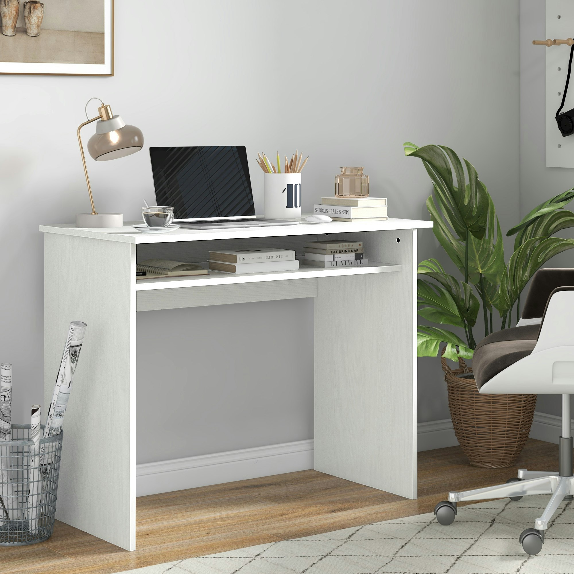 Homcom White Computer Desk Writing Table Study Workstation Storage
