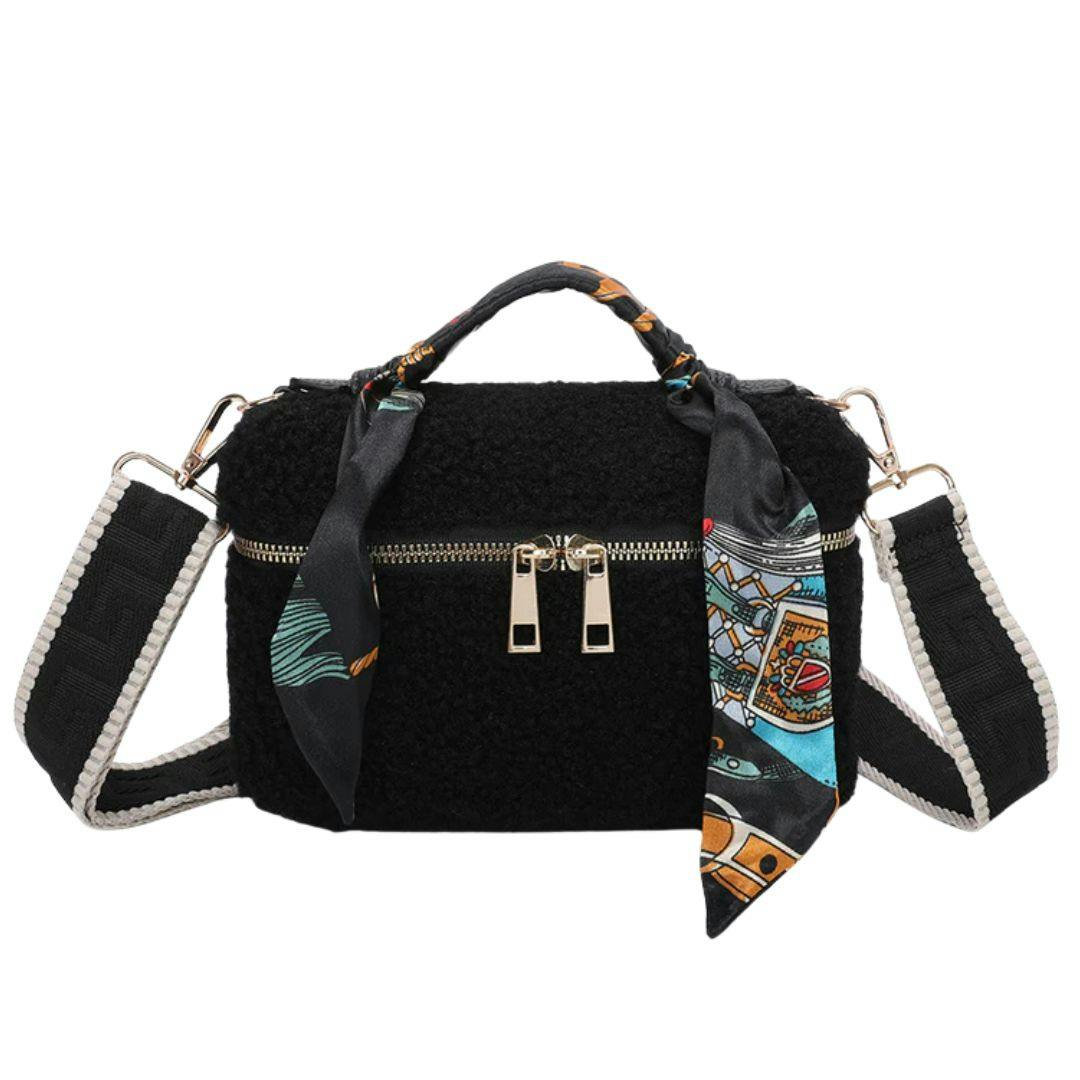 Love Emvy Black Fuzzy Glam Teddy Makeup Bag – Scarf Handle