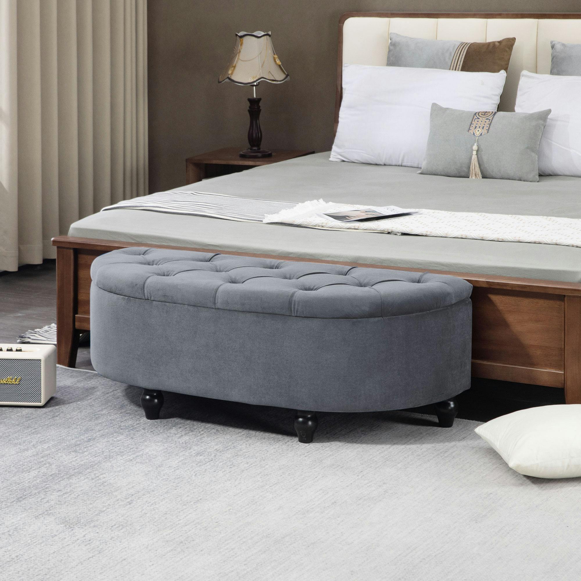 Rackhams Semi-Circle Storage Ottoman Bench Tufted Upholstered