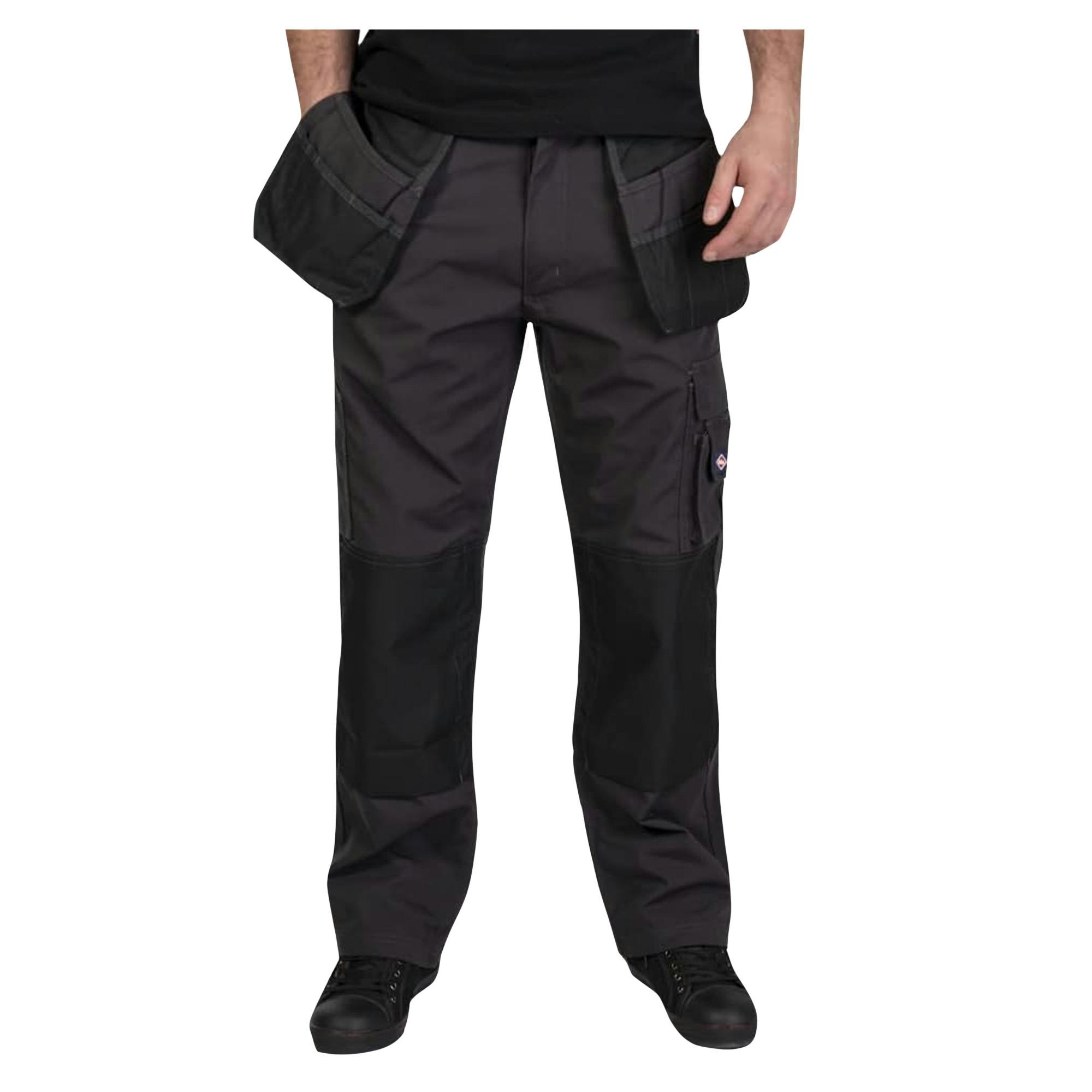 Lee Cooper Men's Grey/Black Holster Pocket Work Cargo Trousers - 30L - 65% Polyester/35% Cotton