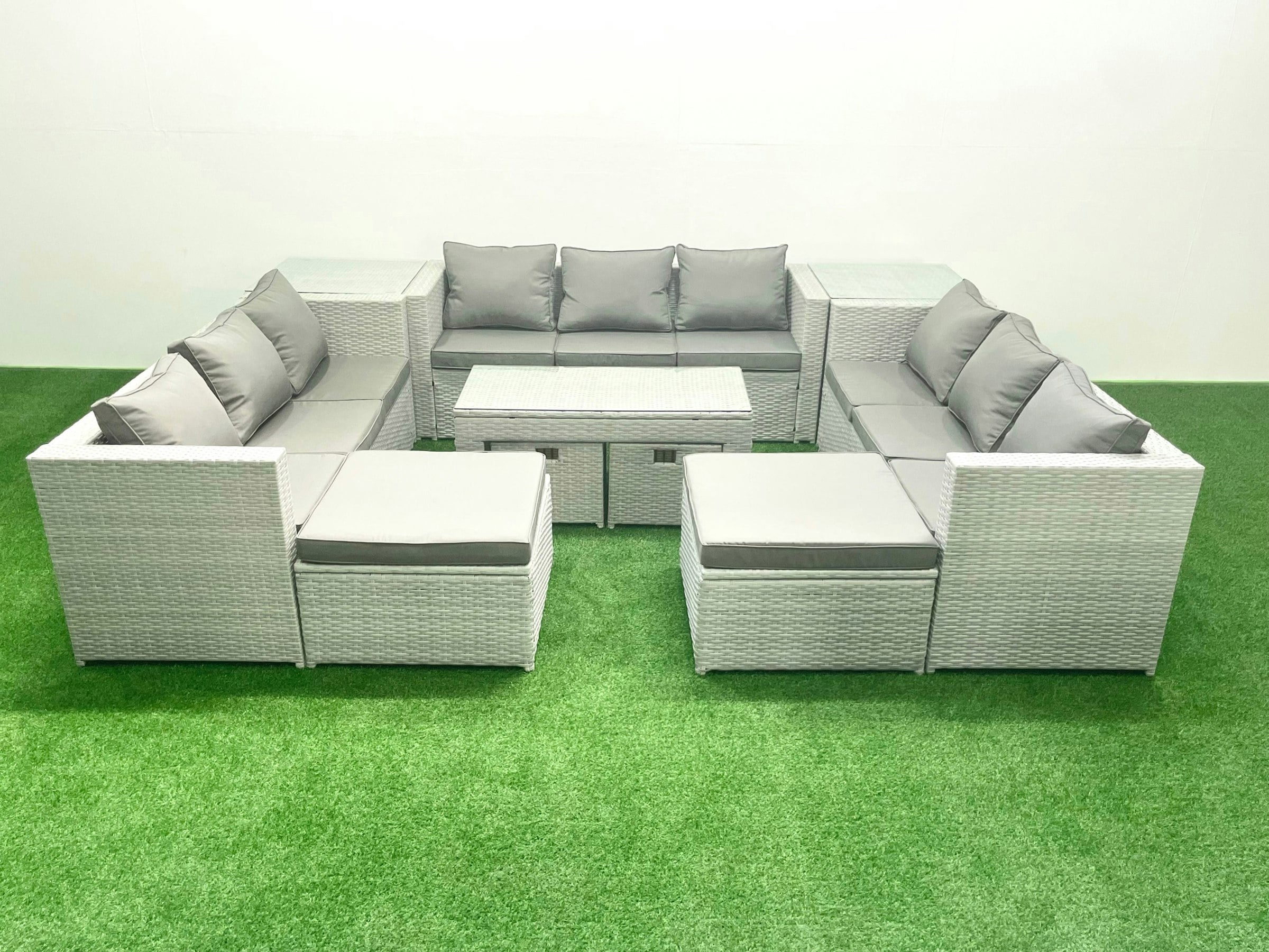 Fimous Grey Outdoor Rattan Garden Furniture Set With Cushions Luxury 14 Seater With Coffee Table And 2 Side Tables For Conservatory,Patio