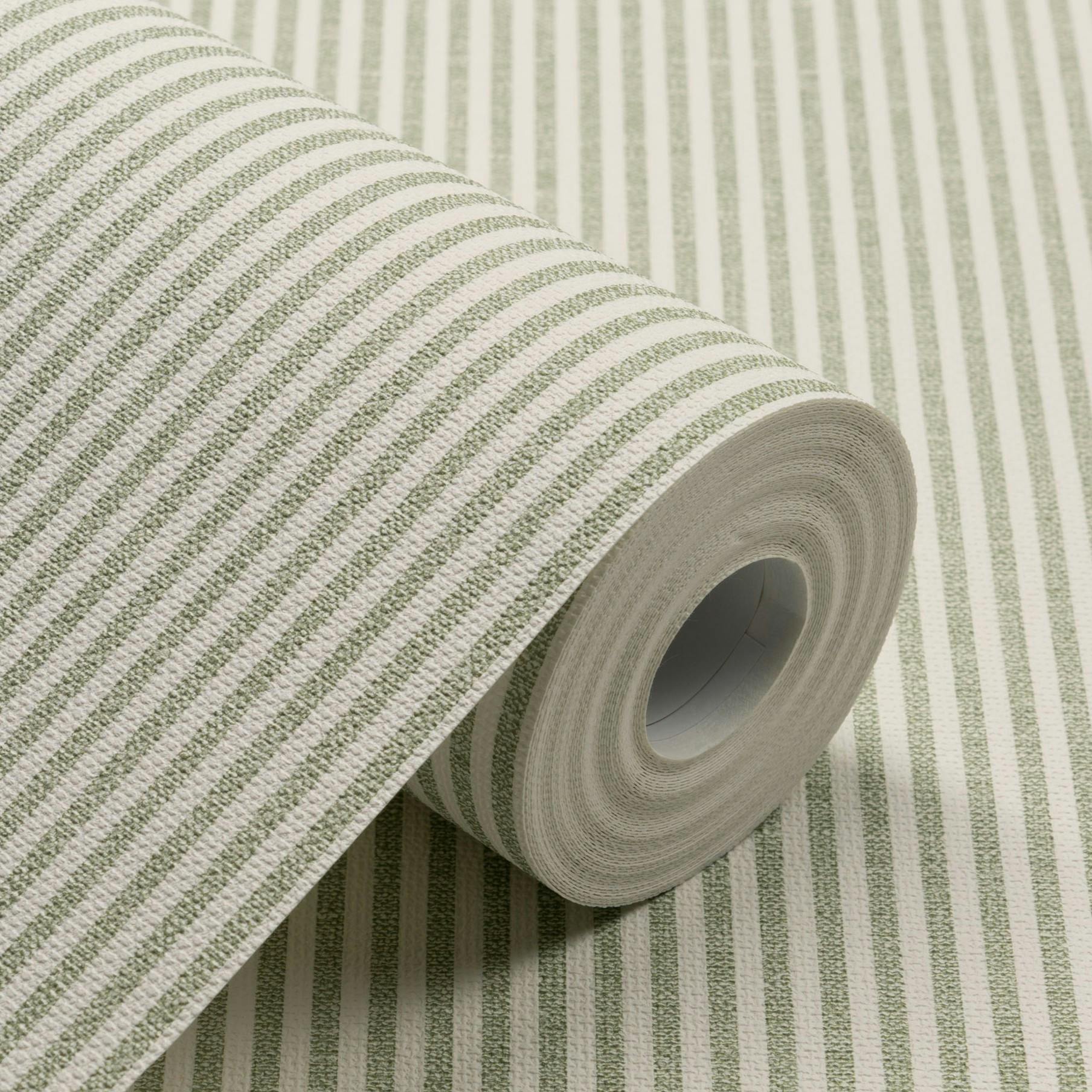 Rackhams Green Pinstripe Nursery Textured Wallpaper