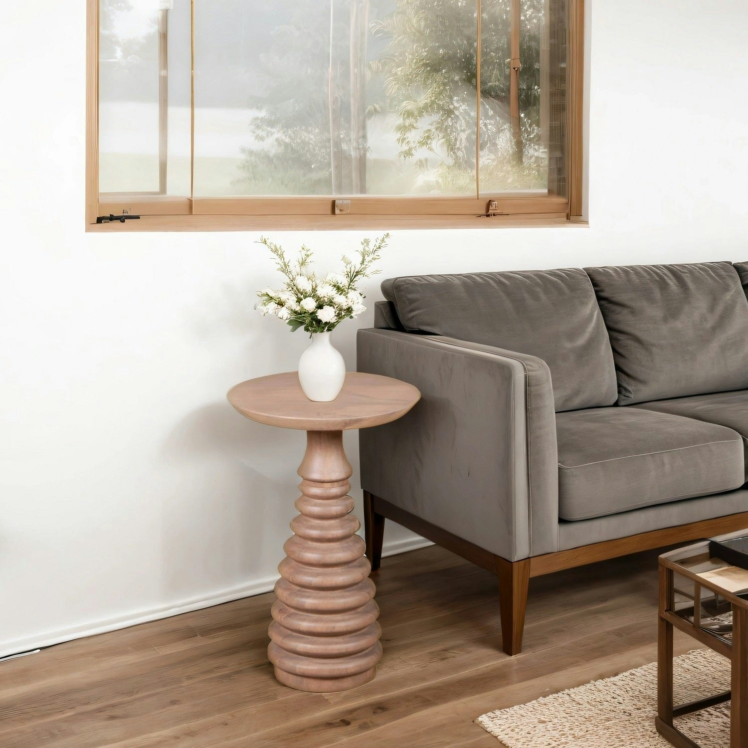 Rackhams Grain Carlester Cane And Wood Pedestal Side Table - 52Cm X 54Cm X 80Cm (Lxdxh) - Wood - 1