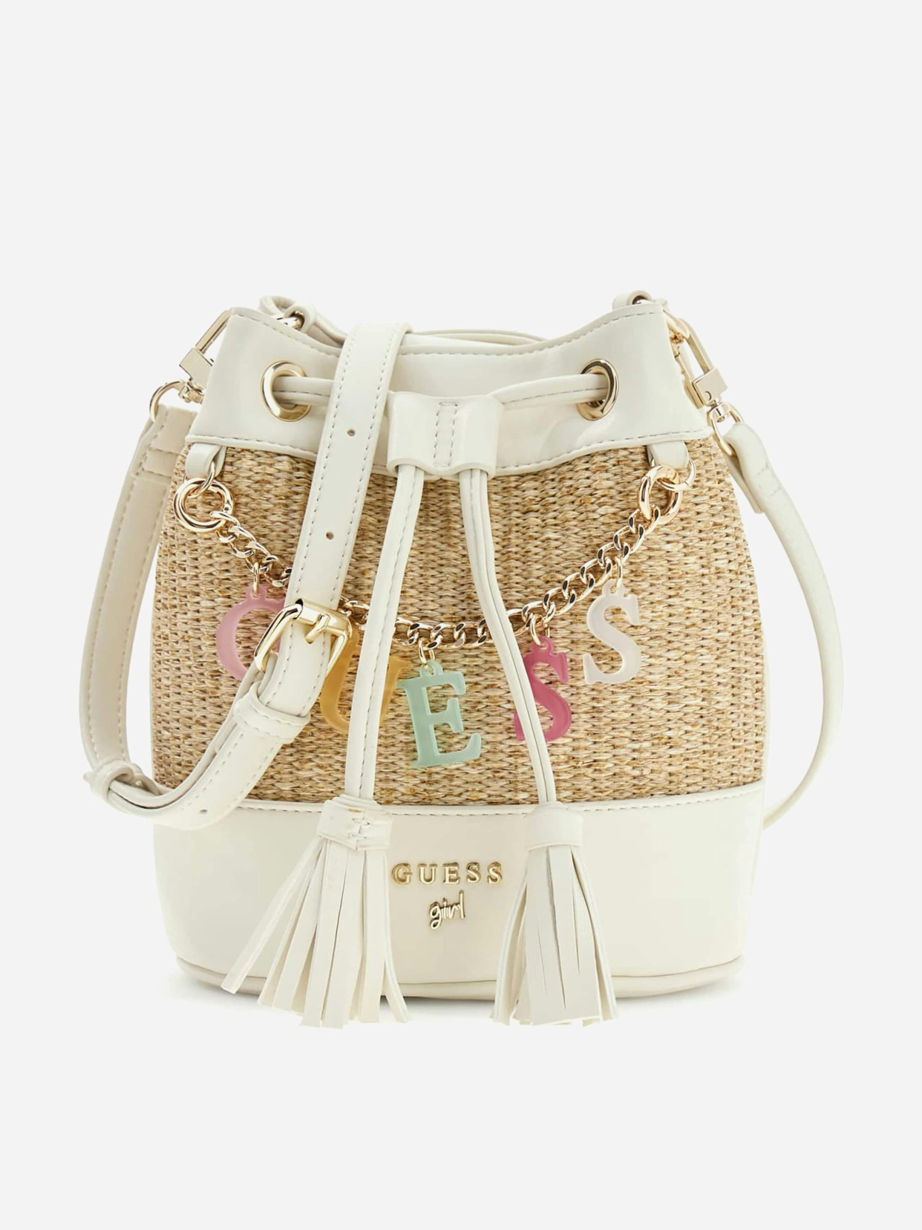 Guess Girls Ivory Straw Mini Bucket Bag In (20Cm) - One Size