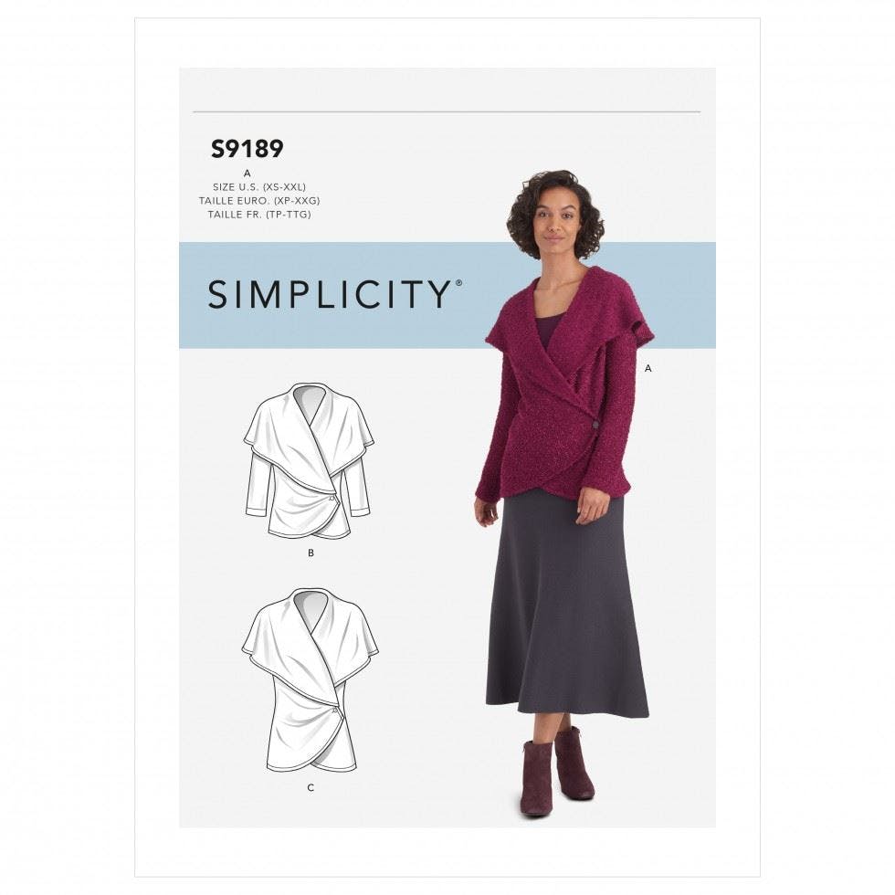 Simplicity Women's Sewing Pattern 9189, Tops, Jackets For A (Xs-S-M-L-Xl-Xxl) - Intermediate - A (Xs-S-M-L-Xl-Xxl)