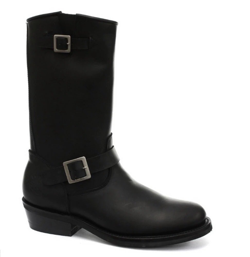 Grinders Unisex Black Real Leather Biker Boots Ginders Rebel Goth Punk Rock Buckle - Uk 12
