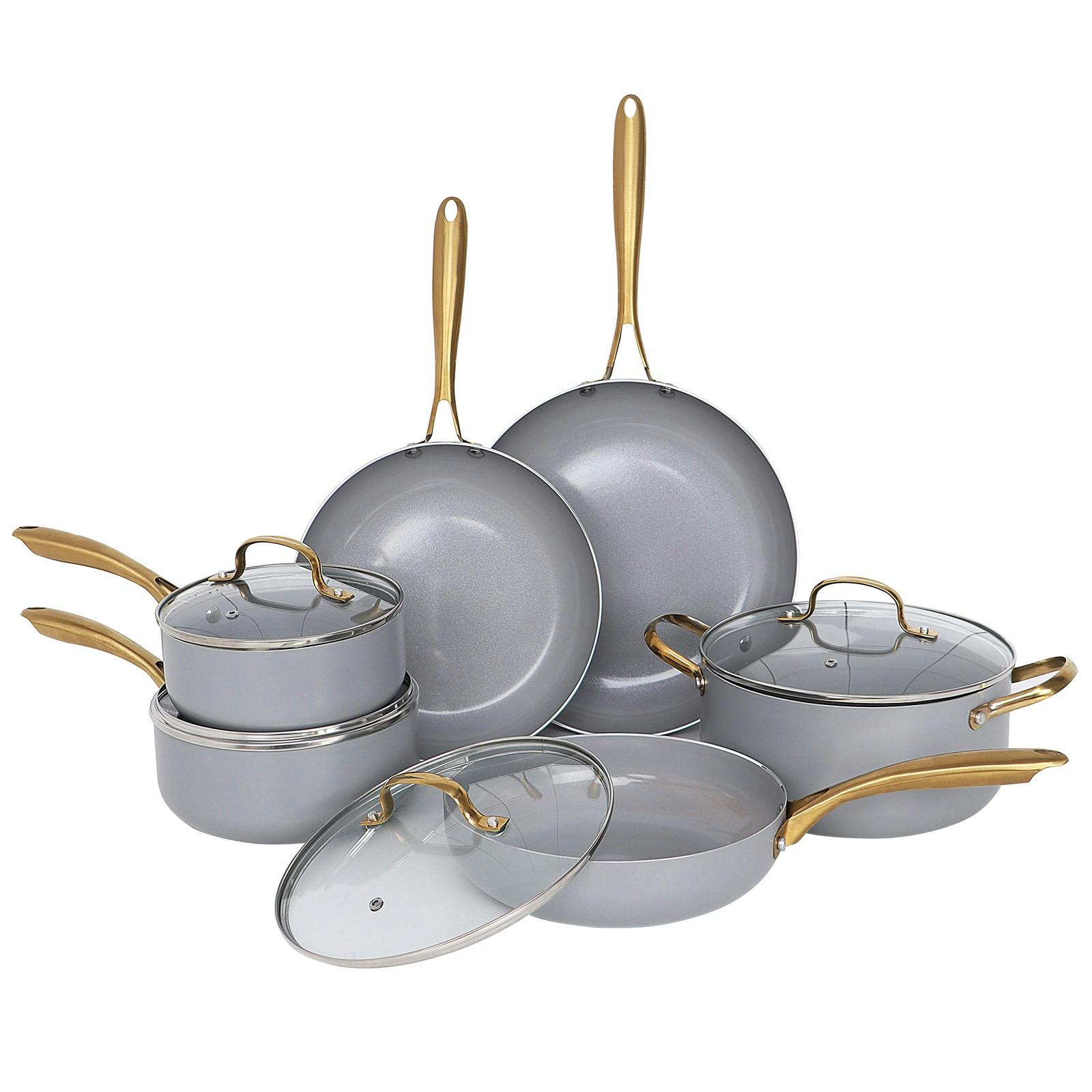 Gr8 Home Grey/Gold Induction 10 Pc Cookware Set Non Stick Frying Pan Saucepan Cooking Pot