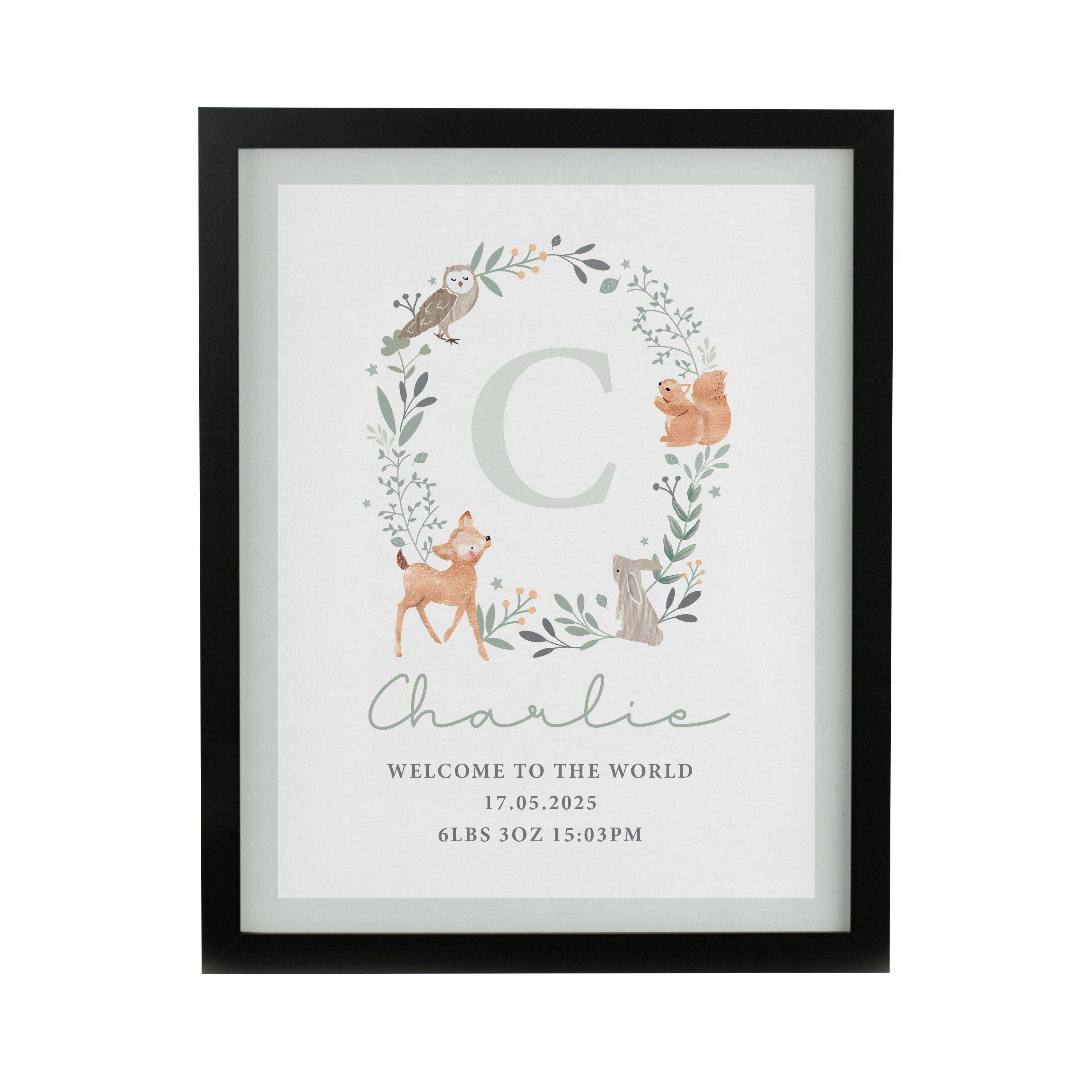 Personalised Memento Company Black Personalised Woodland Initial Poster Frame
