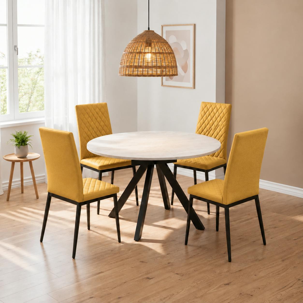 Rackhams Yellow Harley Extendable Dining Table With 4 Emily Chairs
