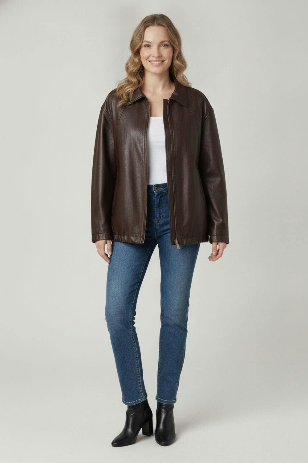 Izabel London Brown Faux Leather Texture Cropped Jacket - 8