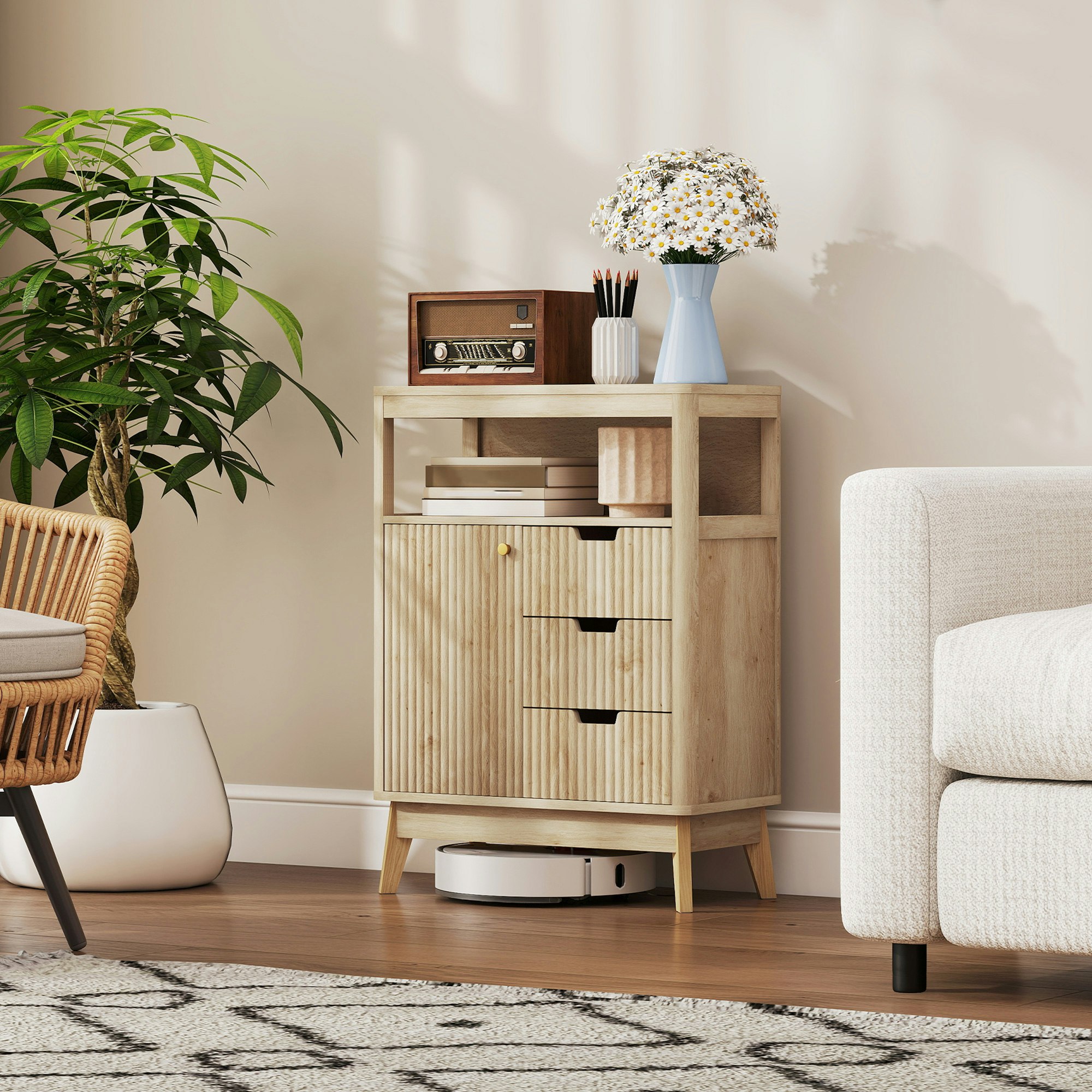 Rackhams Modern Sideboard Storage Cabinet For Living Room Dining Room Bedroom - Natural Wood Finish