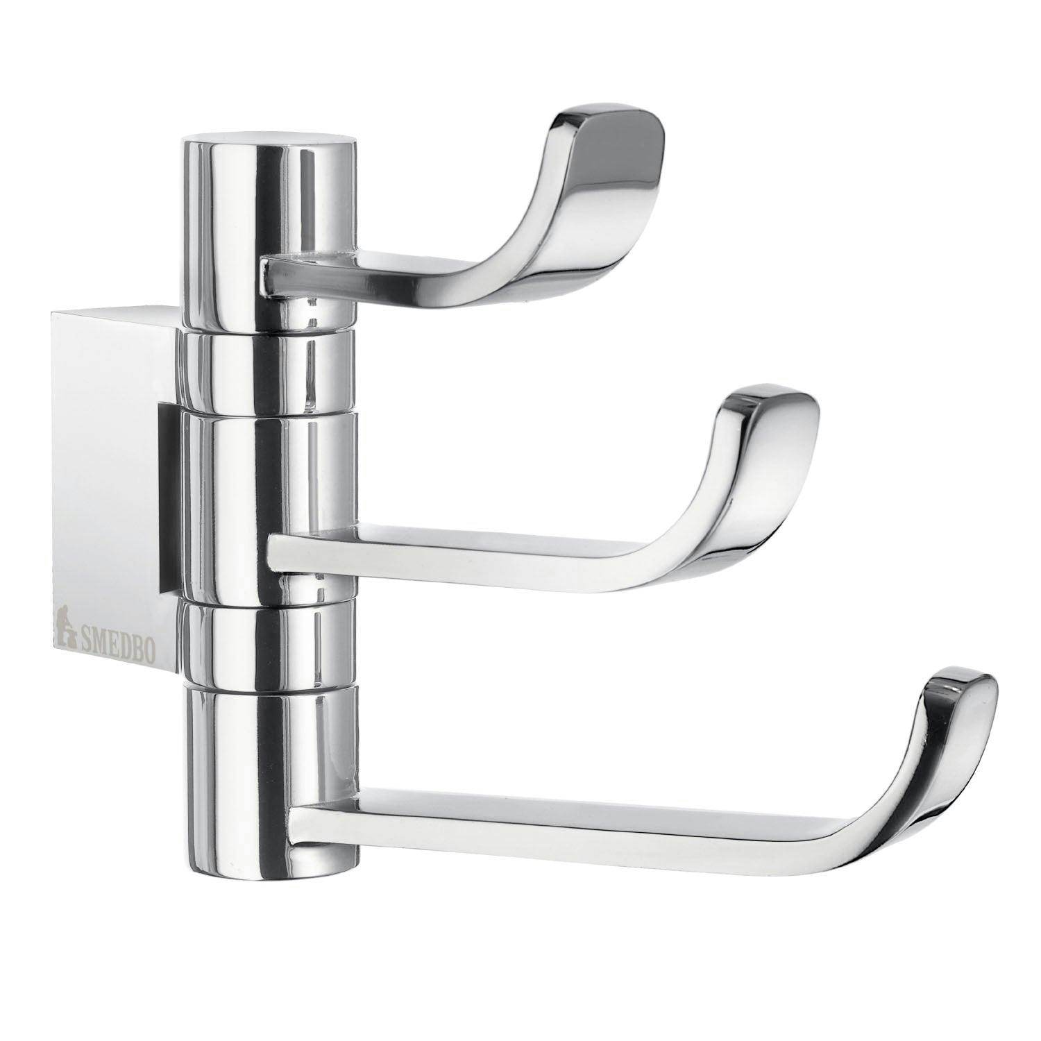 Smedbo Polished Chrome Triple Swing Arm Towel Hooks 78Mm X 109Mm Wall Mounted Bathroom Storage Robe Hooks Clothes Hanger Coat Peg