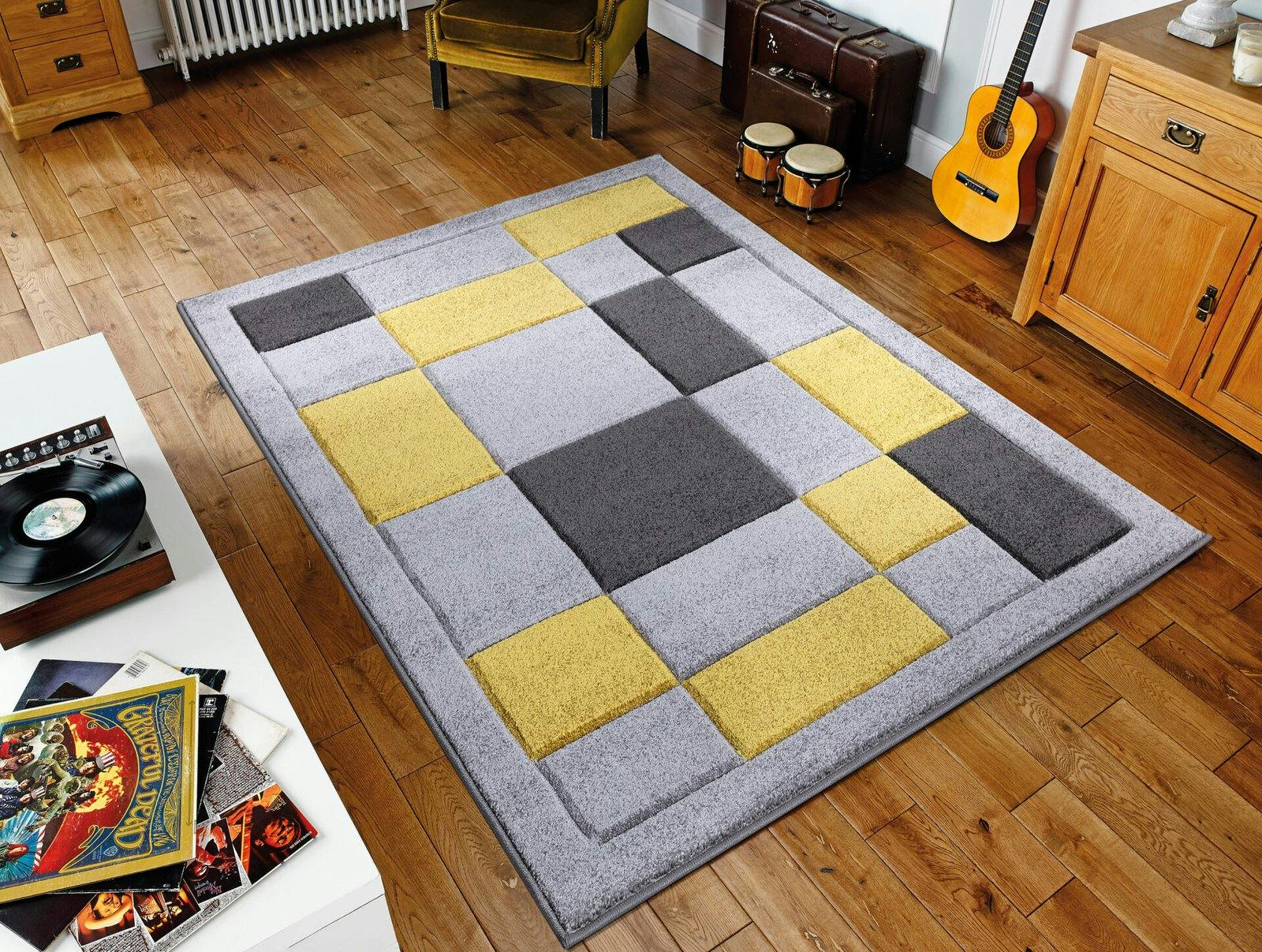 Smart Living Grey Havana Carved Rug - Ochre - 60Cm X 110Cm (2Ft X 3.5Ft)