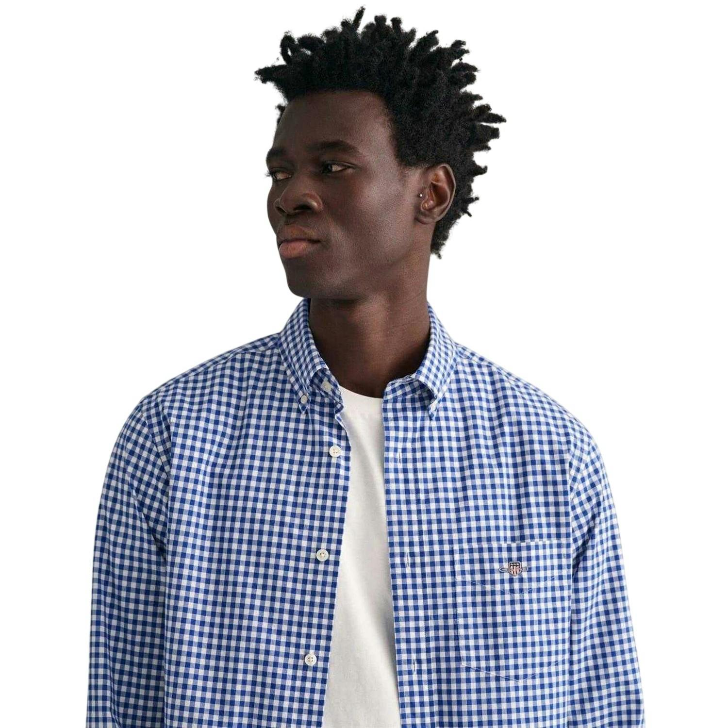 Gant Men's Blue Gingham Regular Shirt - Mid - Xl - Mid - 100% Cotton Poplin