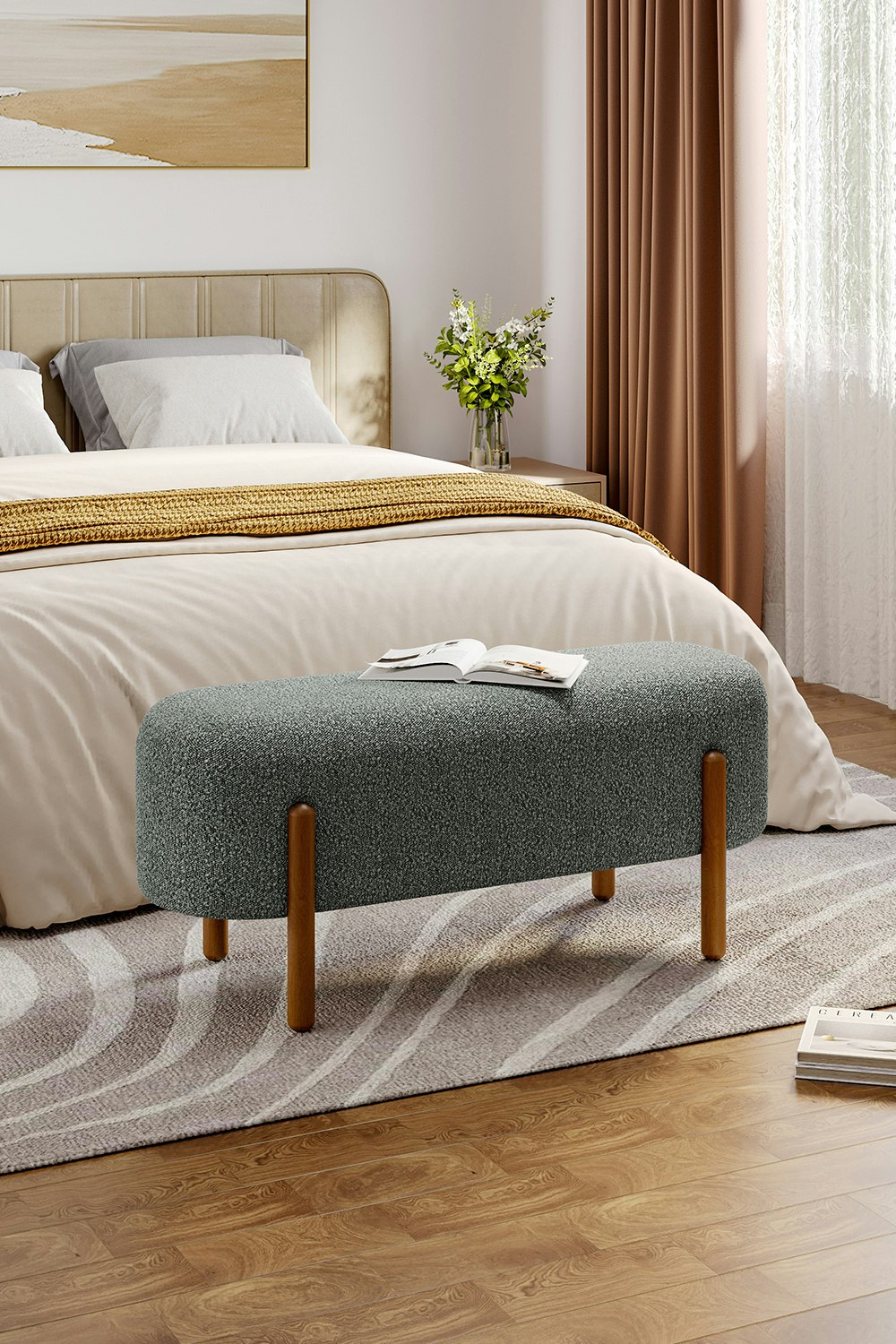 Rackhams Grey Polar Fleece Oval Shaped Bench Entryway Shoe Changing Stool