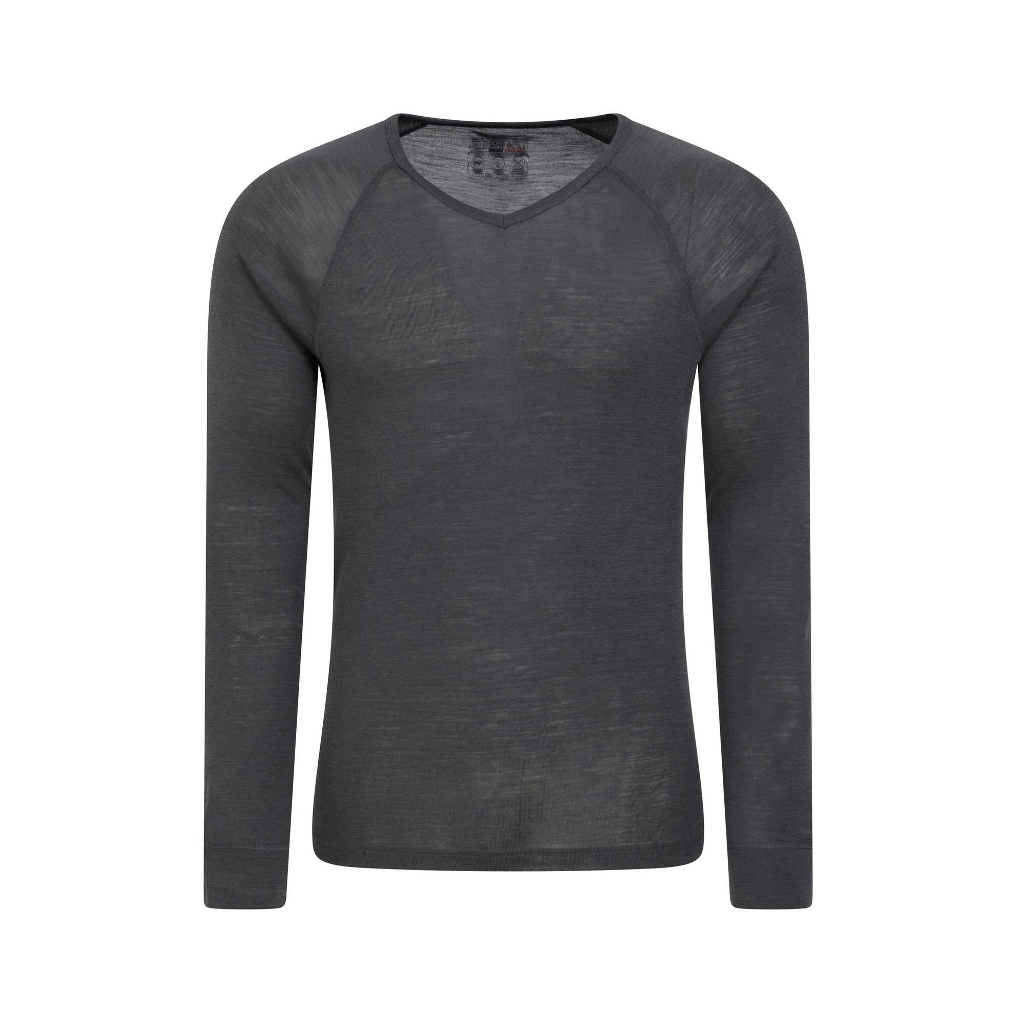 Mountain Warehouse Men's Grey Merino Wool V Neck Base Layer Top - Xxs - 80% Merino Wool/20% Polyester