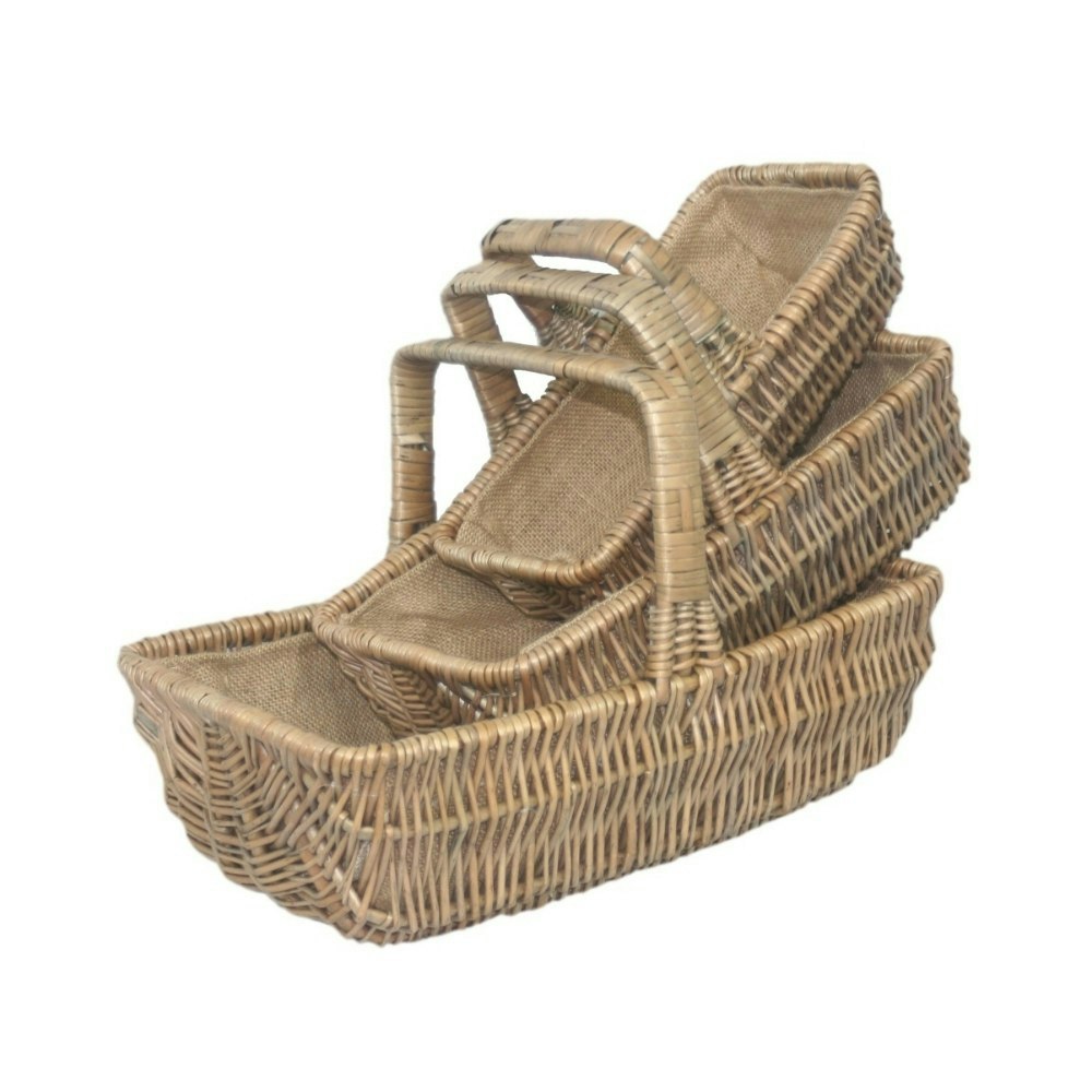 Red Hamper Red/Brown Hamper Rectangular Wicker Garden Trugs - 3 Set Of Size 3