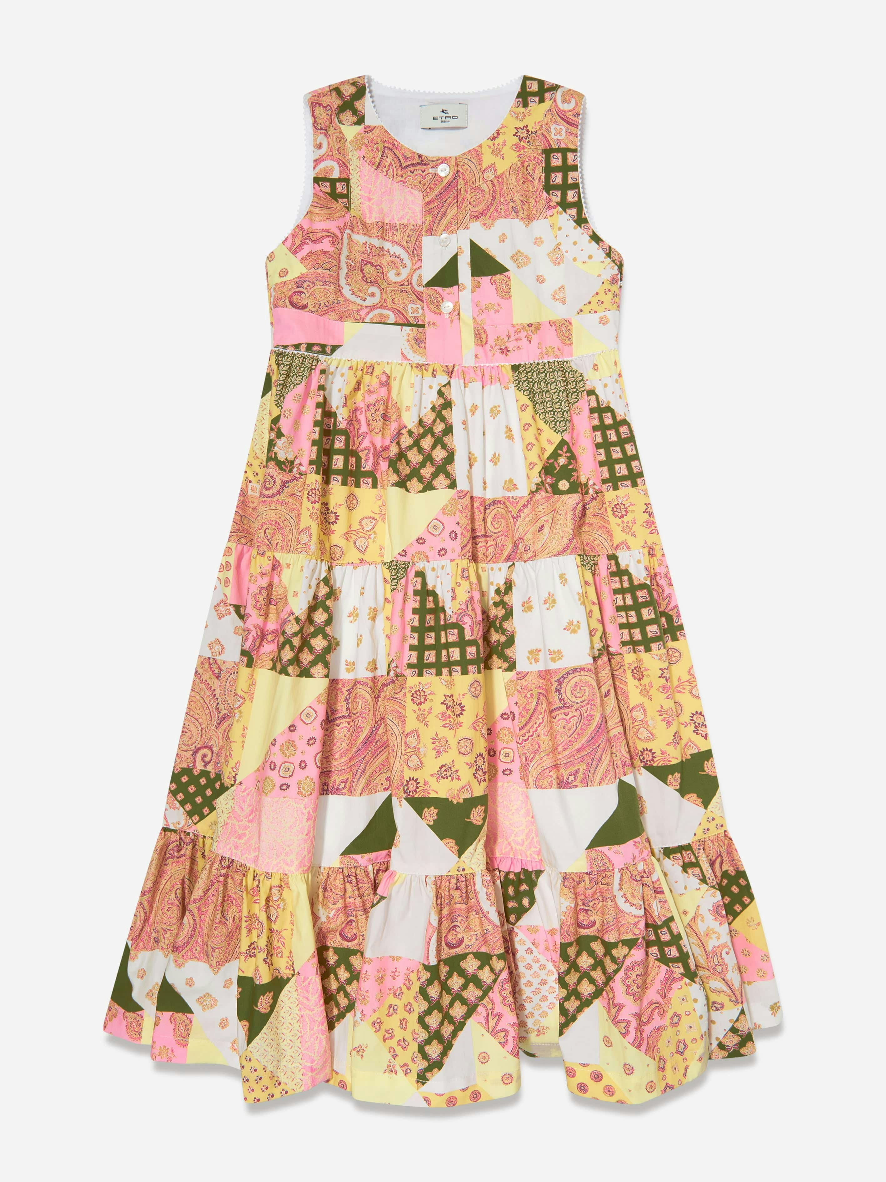 Etro Girls Pink Paisley Patchwork Dress In - 12 Yrs
