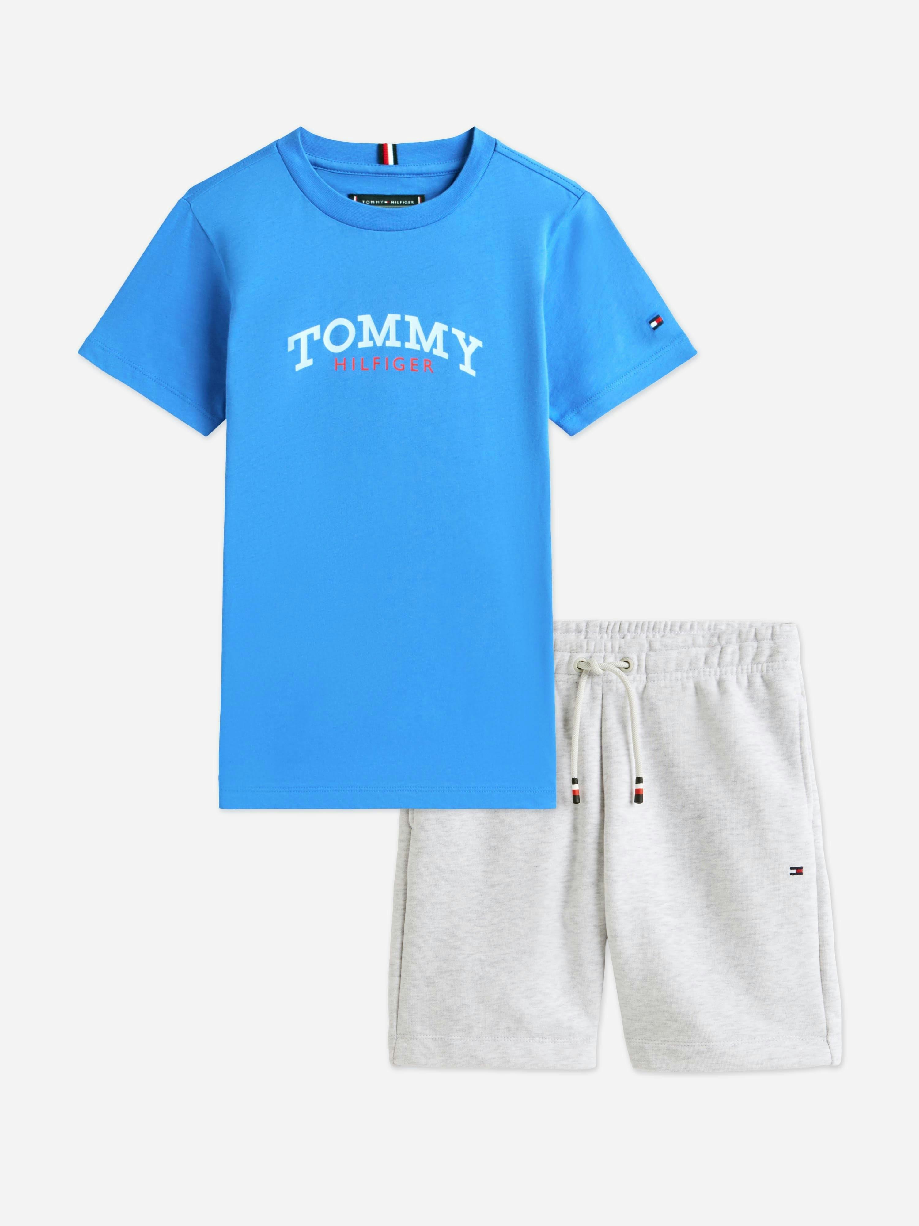 Tommy Hilfiger Boys Blue Monotype Graphic T-Shirt And Shorts Set In - Navy - 7 Yrs