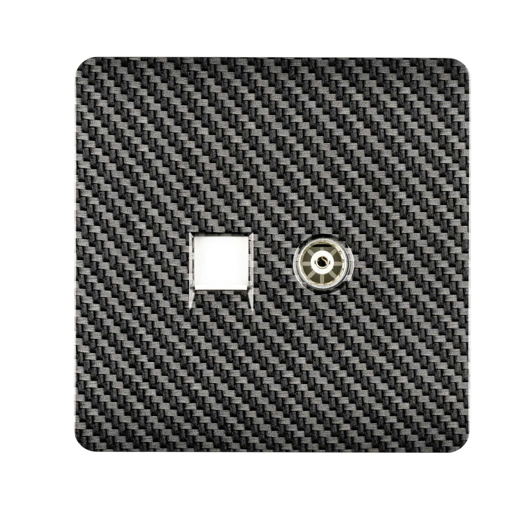 Trendi Switch 2 Gang Tv Co-Axial & Rj45 Cat 6 Ethernet Sockets - Carbon Fibre - Image 3