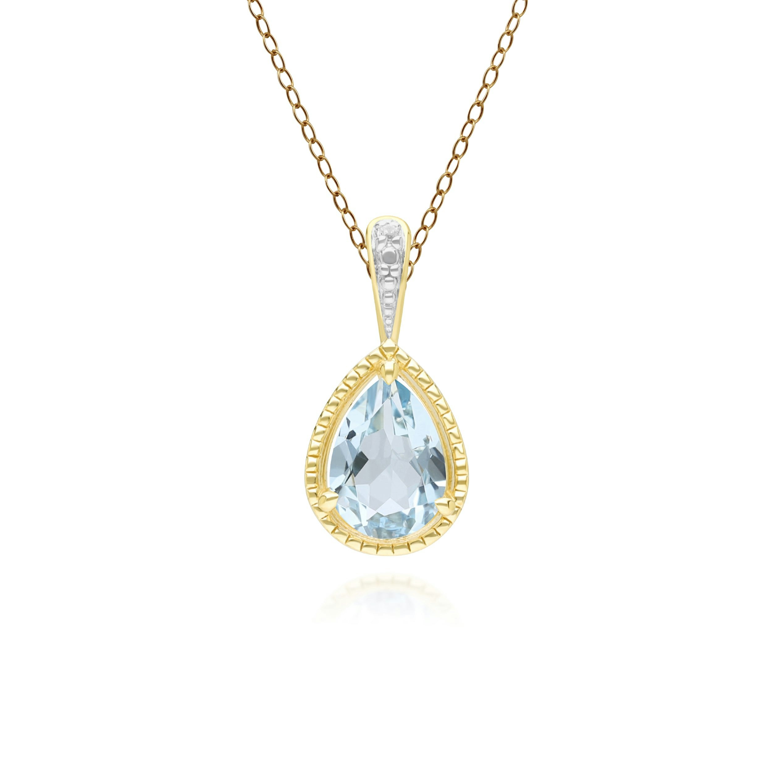 Gemondo Yellow/Gold Classic Pear Aquamarine & Diamond Pendant Necklace In 9Ct
