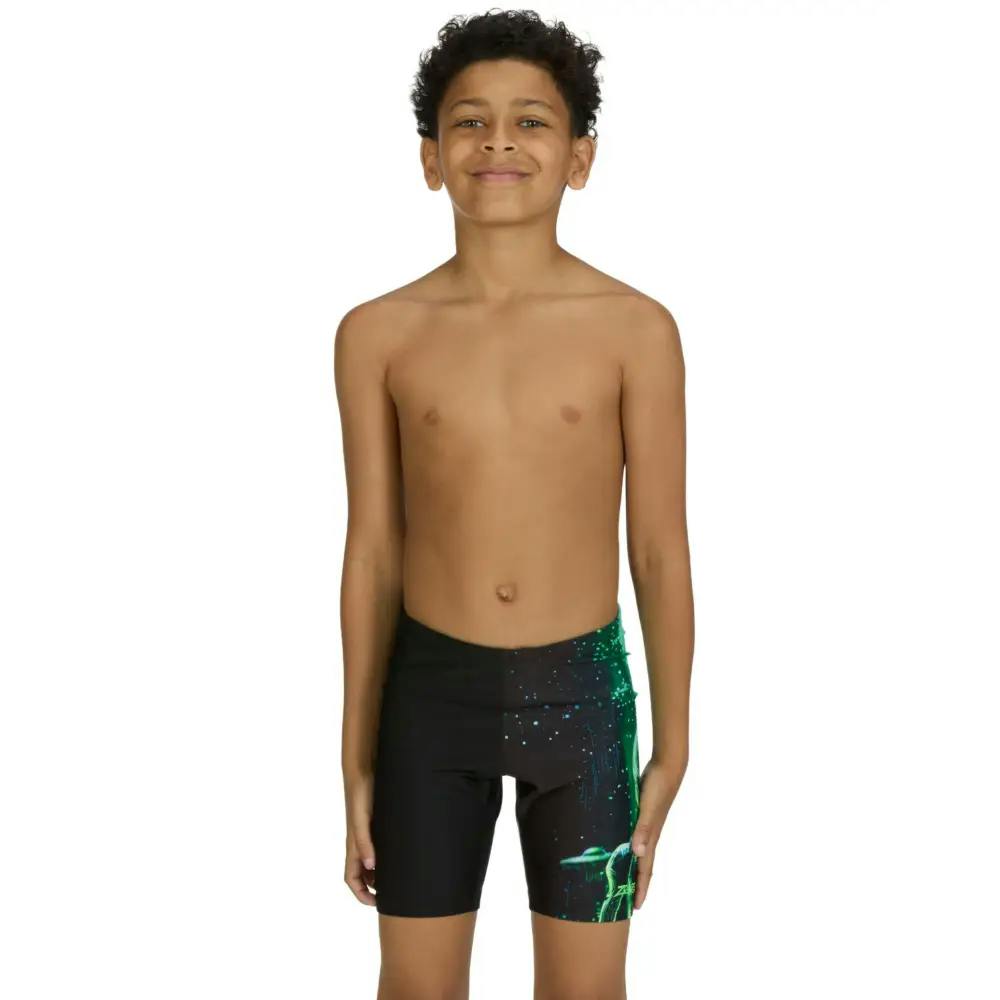 Zoggs Boys Black/Green Xfile Mid Swim Jammer - Age 14