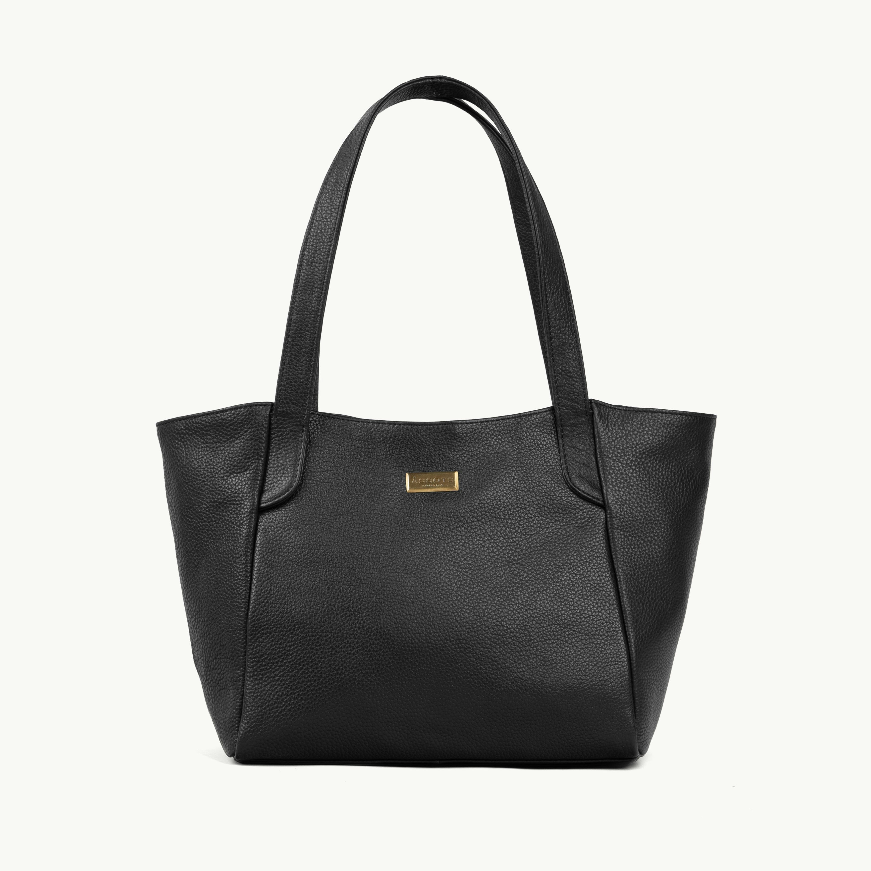 Assots London Black/Grain 'Urban Tote' Pebble Real Leather Work Tote Bag 41Cm