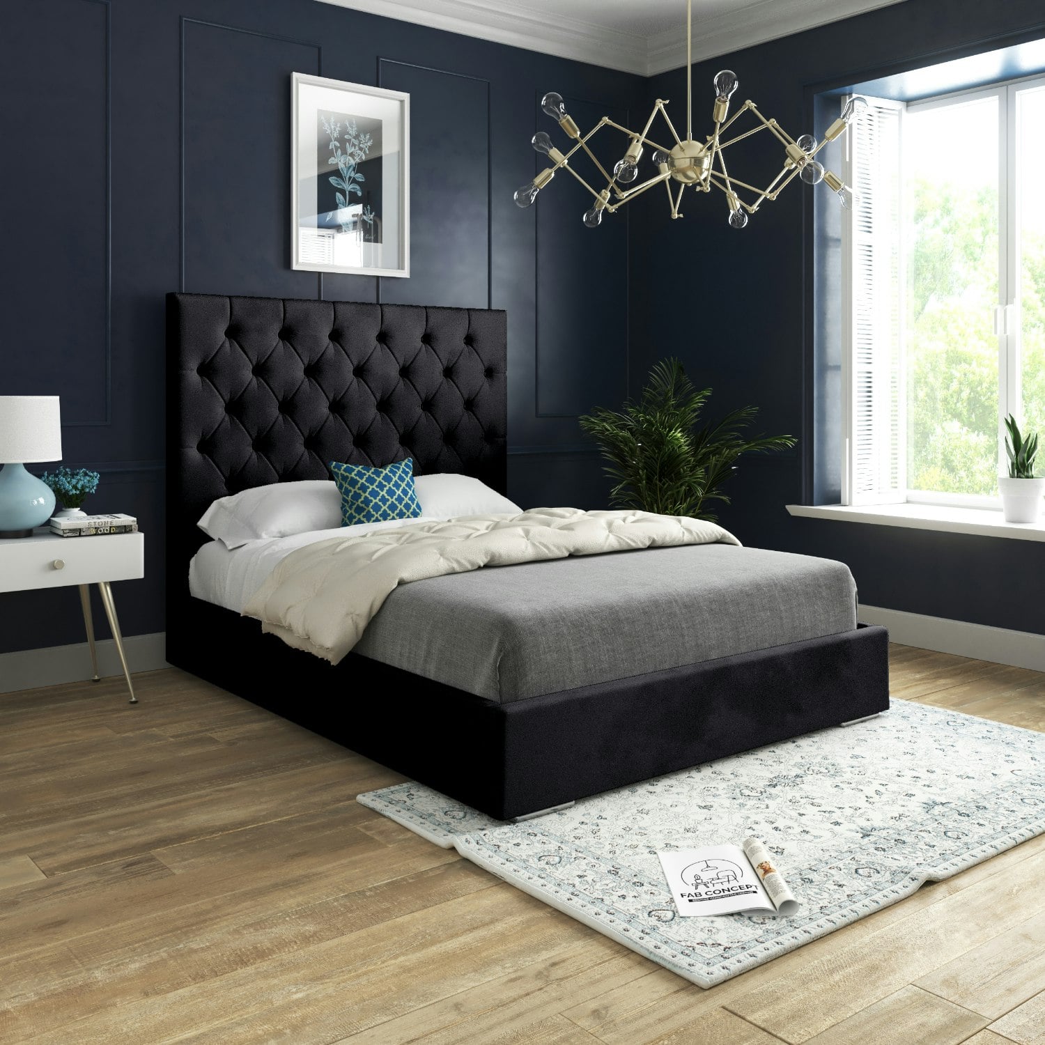 Casa Magna Black Alma Upholstered Soft Velvet Bed Frame - Double