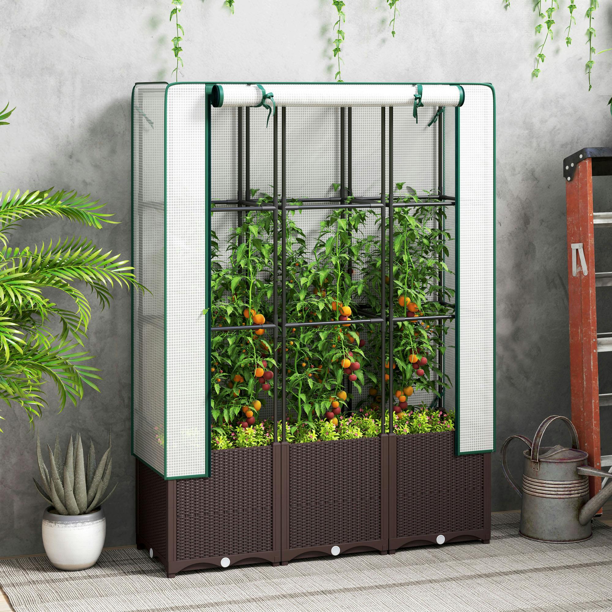 Outsunny Light Plastic Vegetable Planter With Trellis, 80 X 40 X 140 Cm