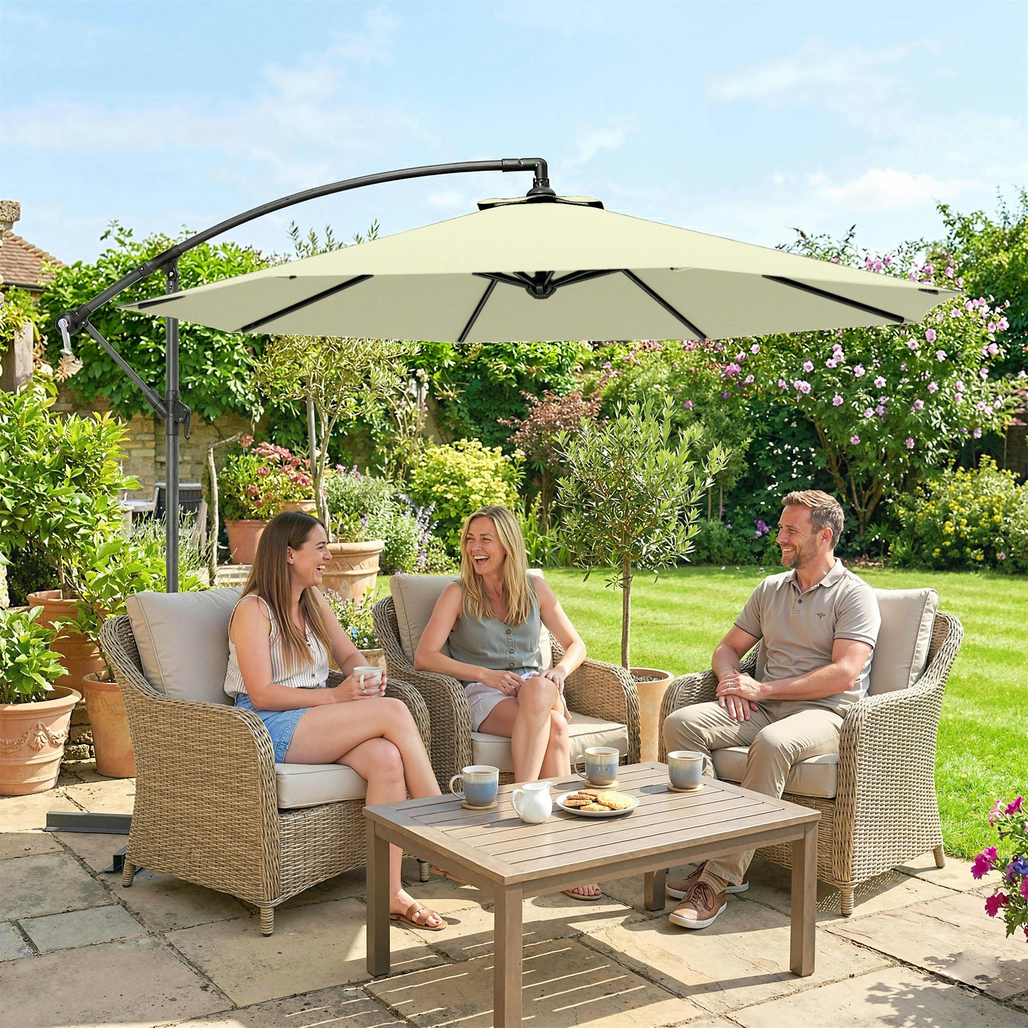 Rackhams Beige 3(M) Banana Parasol Cantilever Umbrella Garden - 295 X 295 X 250 Cm