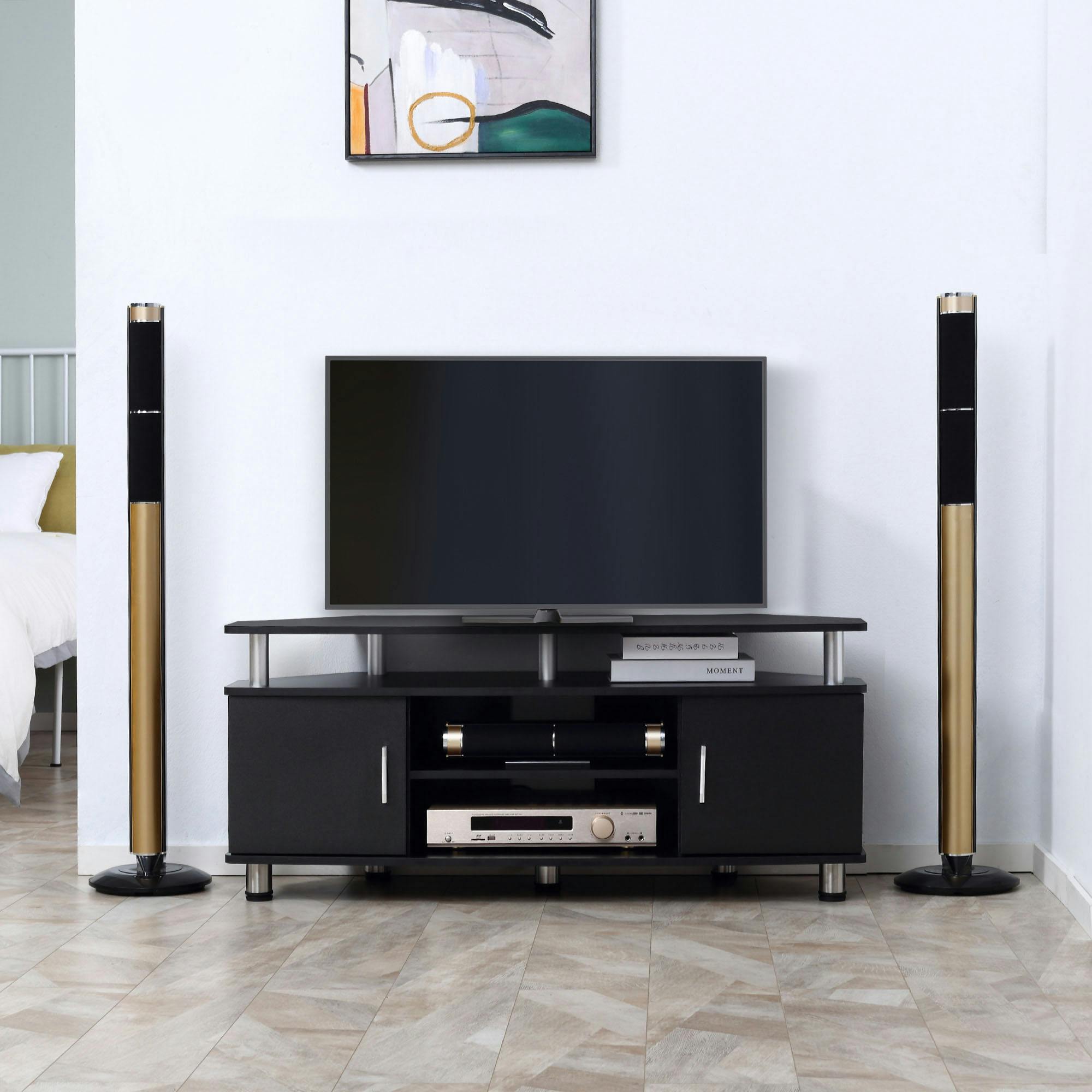Homcom Black Tv Unit Cabinet With Storage Shelves Entertainment Center