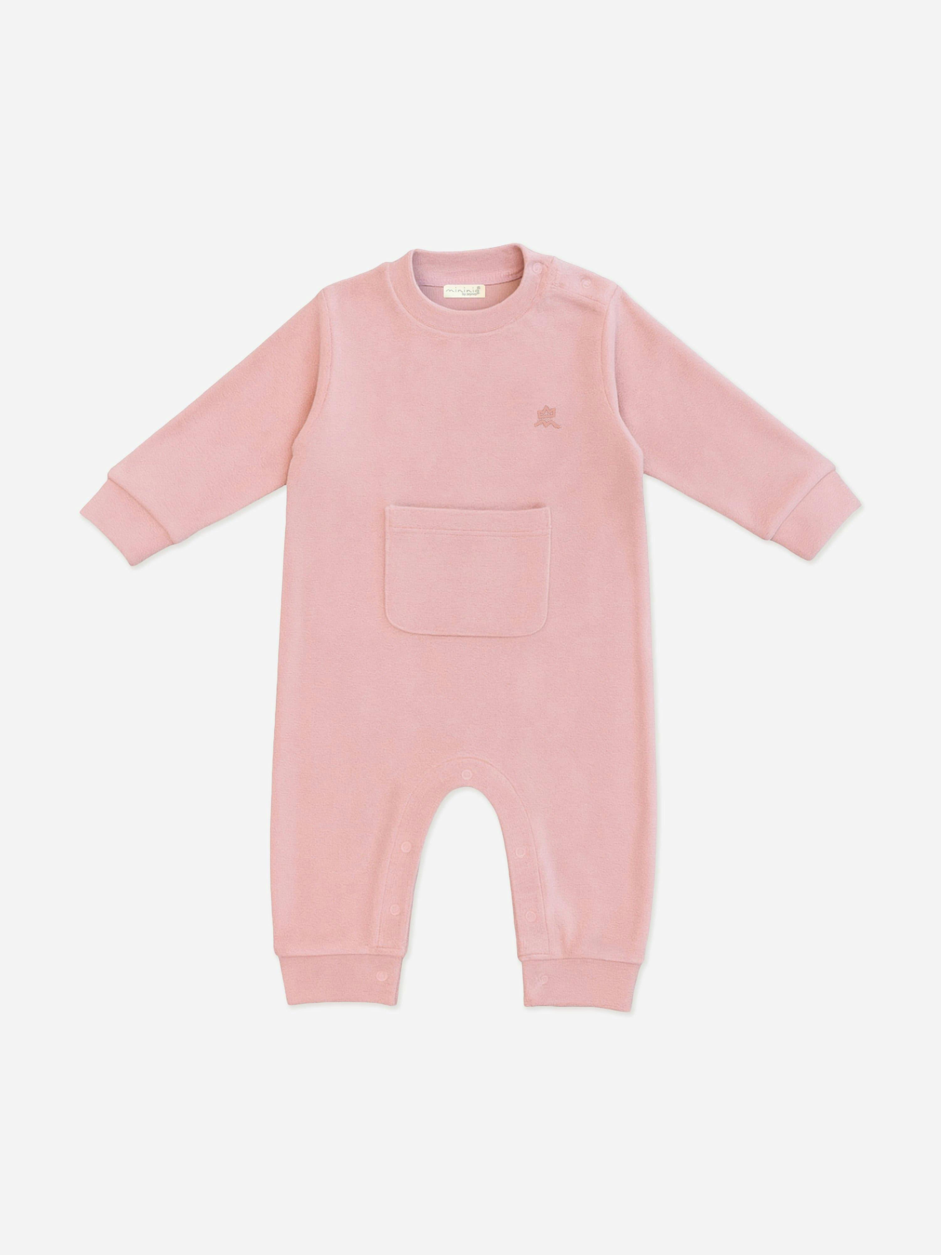 Mininio Women's Pink Baby Girls Cotton Fleece Romper In - 9 - 12 Mths
