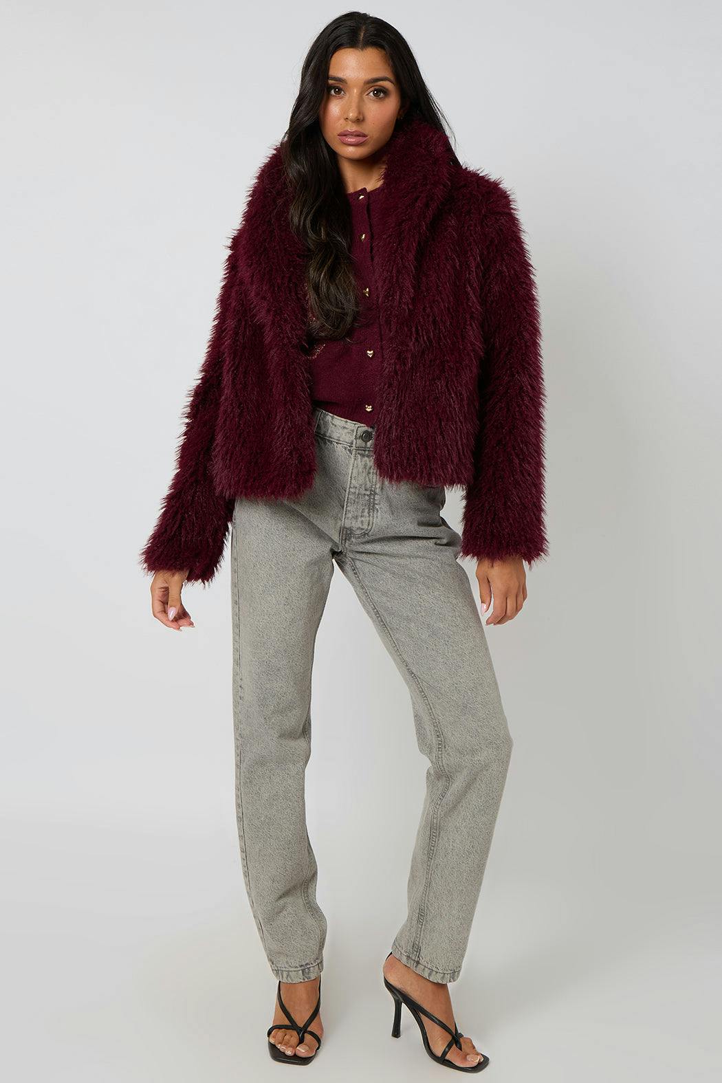 Urban Bliss Burgundy Faux Fur Jacket - 12