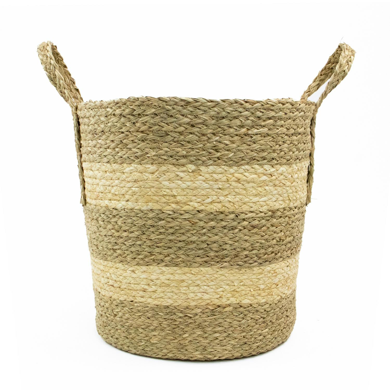 Jvl Brown Palma Natural Round Woven Storage Basket For Home Organisation,