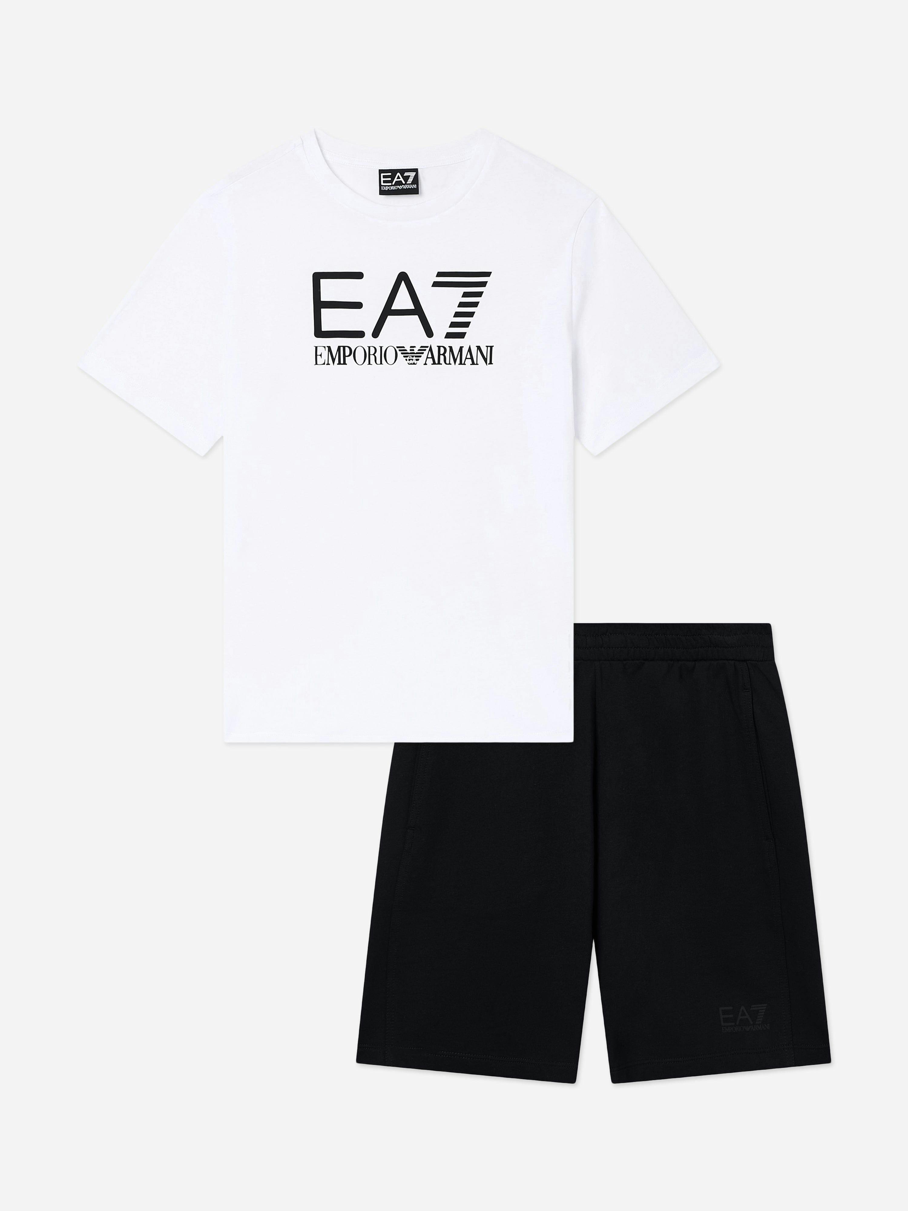 Ea7 Emporio Armani Boys White Train Visibility Short Set In - 8 Yrs