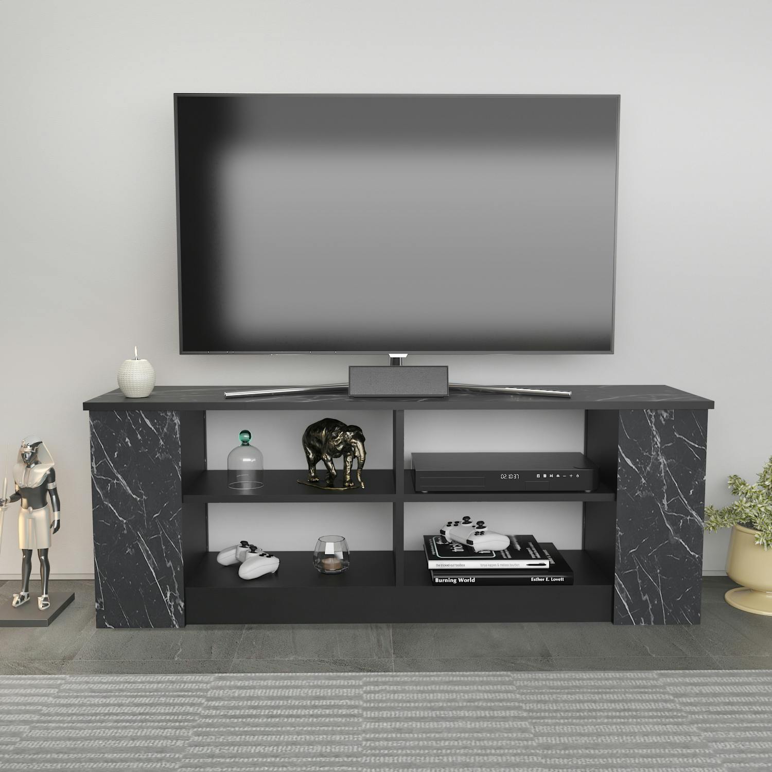 Rackhams Black Space Modern Tv Stand Tv Unit For Tv's Up To 55" - Bendire
