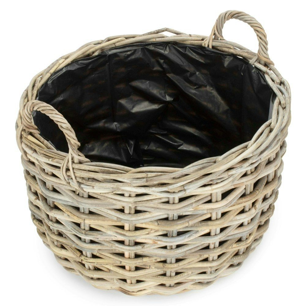 Rackhams Grey Curved Base Rattan Planter With Plastic Lining - Rattan - Small