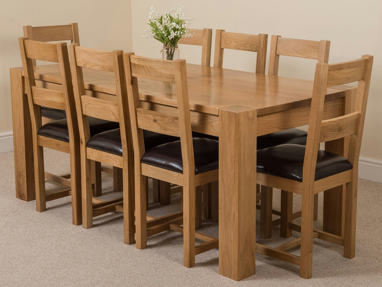 That's Furniture Kuba Large Oak Dining Table With Lincoln Oak Chairs - Natural Oak - 8 Chairs
