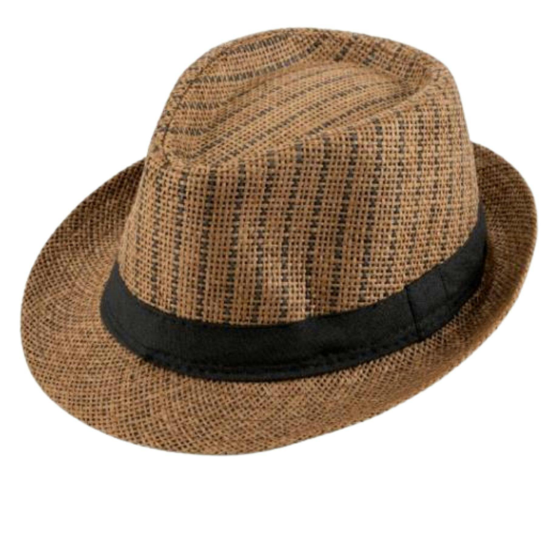 Fores Collection Dark/Brown Straw Trilby Fedora Hat With Contrast Band