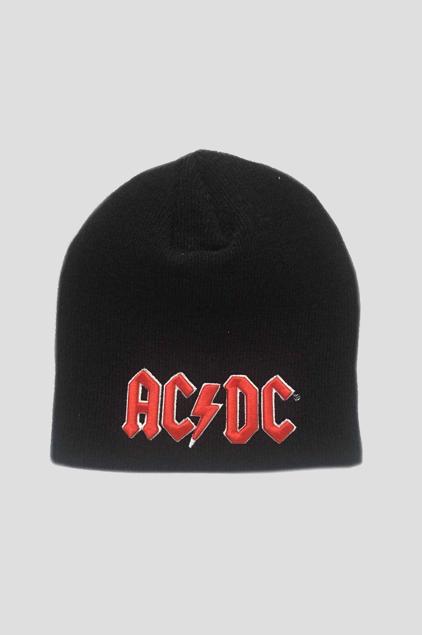 Paradiso Clothing Unisex Black/Red Ac/Dc High Voltage Logo Beanie Hat - One Size