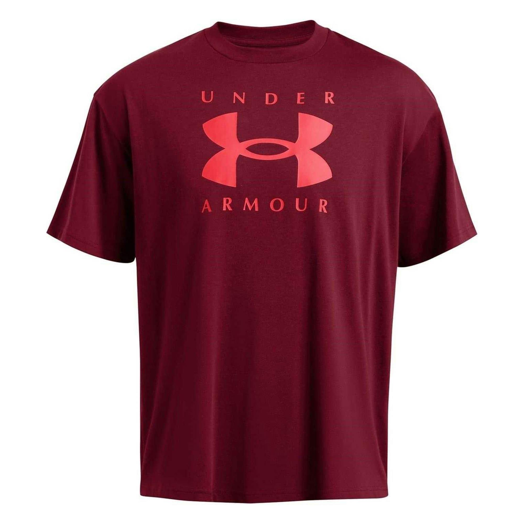 Under Armour Men's Red Logo Heavyweight Loose T-Shirt - S - 60% Cotton/40% Polyester