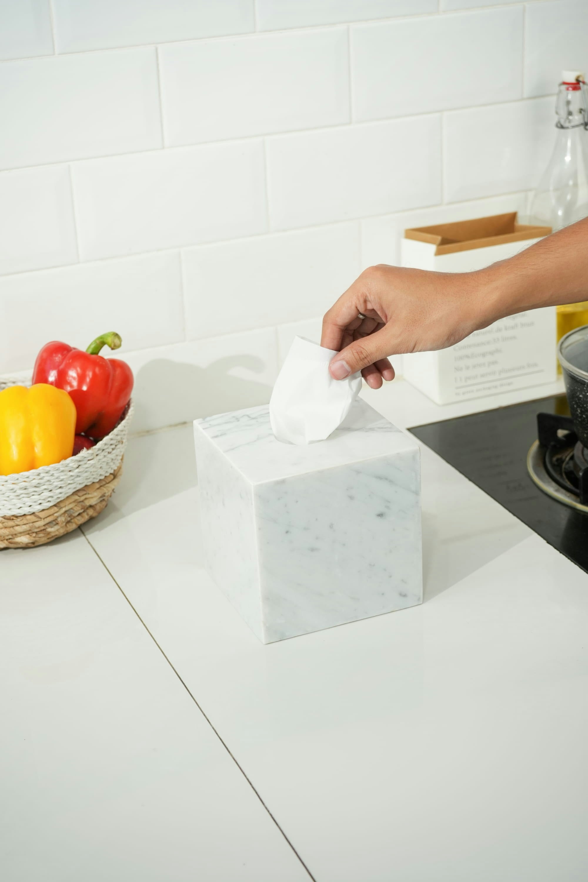 Coastal Villa Homeware Beige/Black Square Marble Tissue Holder - Carrera